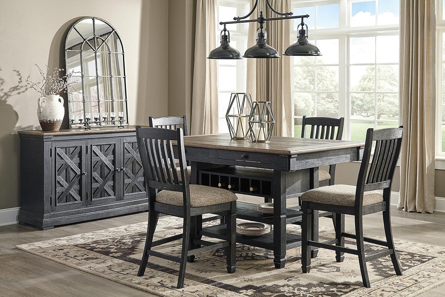 imageSignature Design by Ashley Tyler Creek Vintage Casual Dining Room Buffet Cabinet or Server with 3 Doors and Lattice Design Wood 36quot High Black ampamp Gray