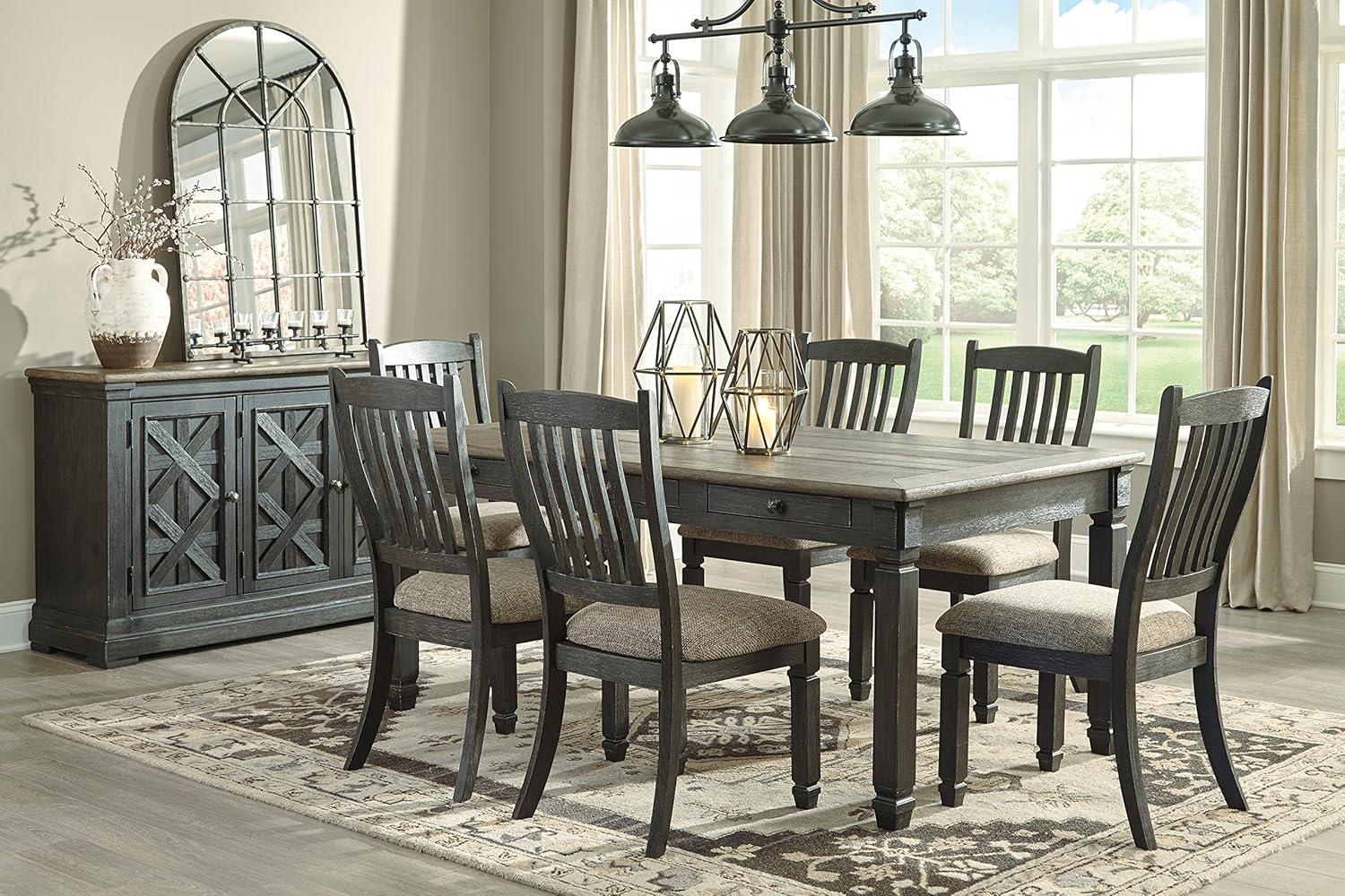 imageSignature Design by Ashley Tyler Creek Vintage Casual Dining Room Buffet Cabinet or Server with 3 Doors and Lattice Design Wood 36quot High Black ampamp Gray
