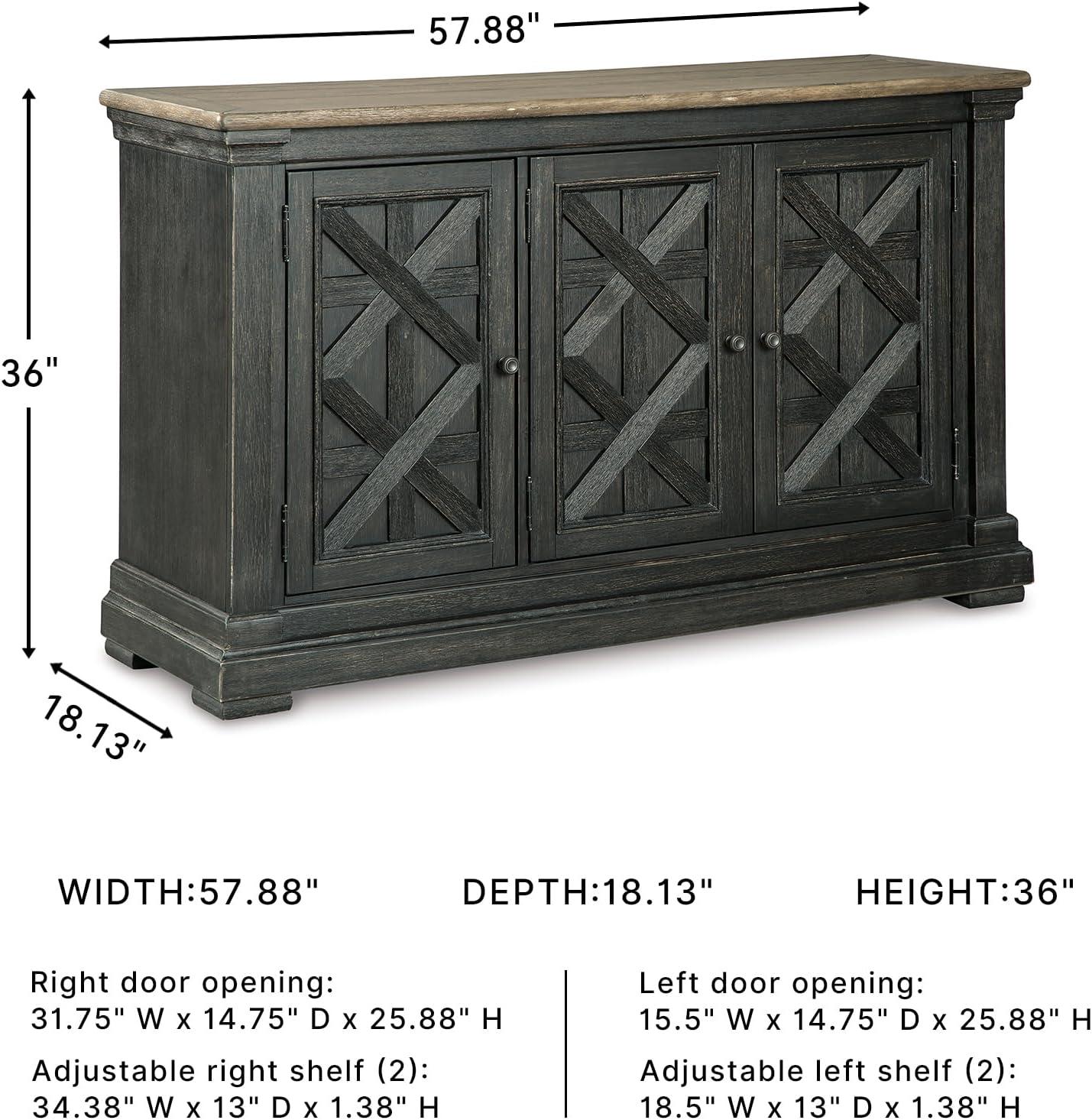 imageSignature Design by Ashley Tyler Creek Vintage Casual Dining Room Buffet Cabinet or Server with 3 Doors and Lattice Design Wood 36quot High Black ampamp Gray
