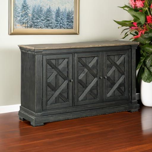 imageSignature Design by Ashley Tyler Creek Vintage Casual Dining Room Buffet Cabinet or Server with 3 Doors and Lattice Design Wood 36quot High Black ampamp Gray