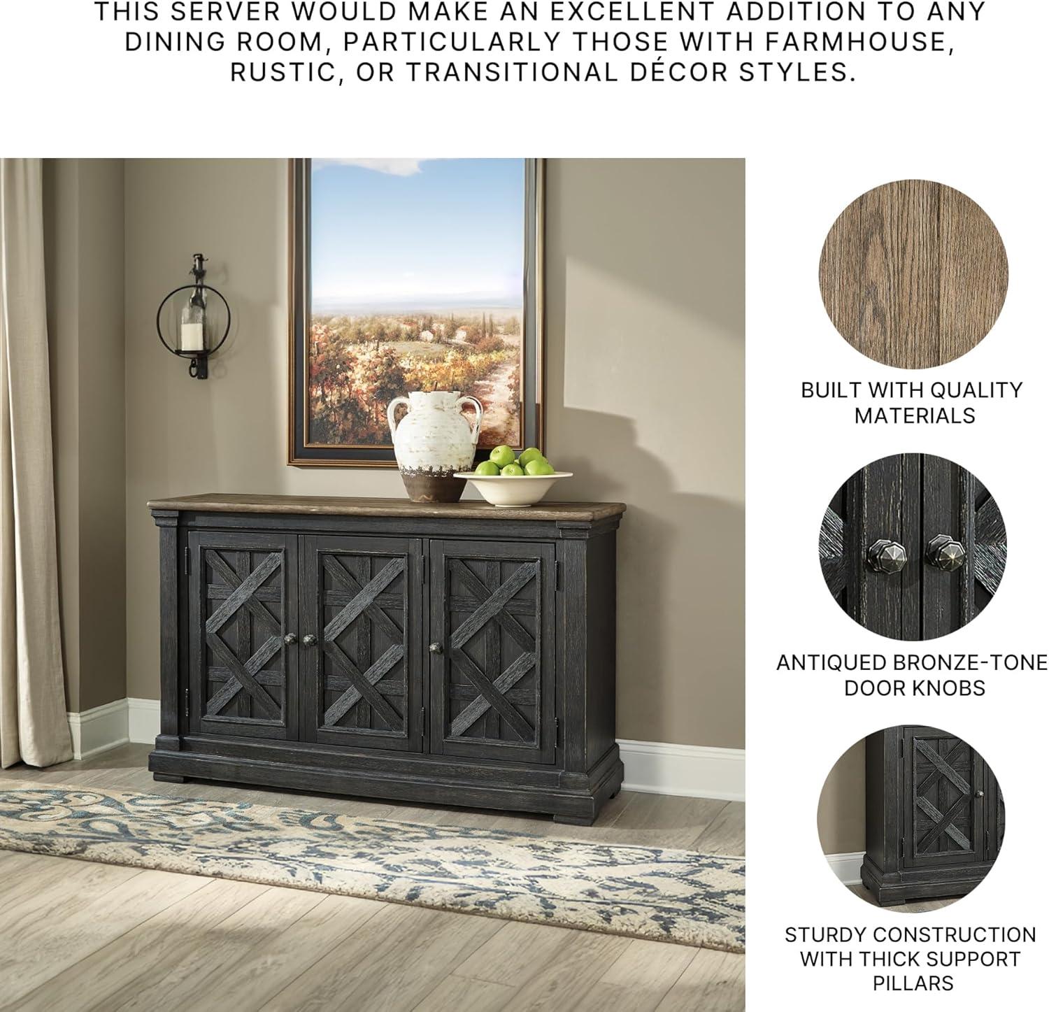 imageSignature Design by Ashley Tyler Creek Vintage Casual Dining Room Buffet Cabinet or Server with 3 Doors and Lattice Design Wood 36quot High Black ampamp Gray