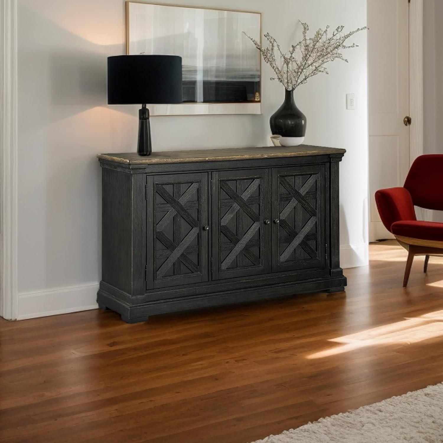 imageSignature Design by Ashley Tyler Creek Vintage Casual Dining Room Buffet Cabinet or Server with 3 Doors and Lattice Design Wood 36quot High Black ampamp Gray