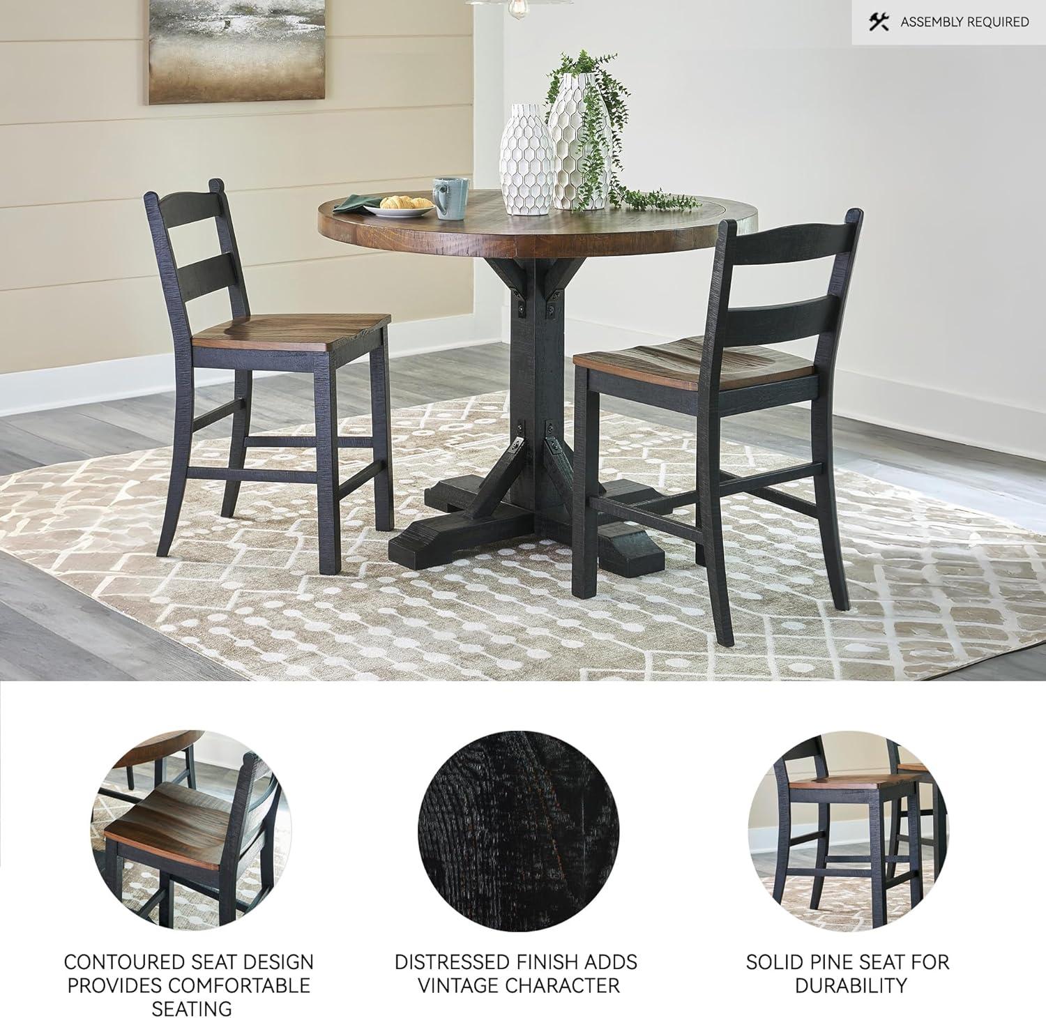 imageSignature Design by Ashley Valebeck Casual Rustic Counter Height Bar Stool with Contoured Seat and Footrest Set of 2 Wood 24quot High Black ampamp Dark Brown