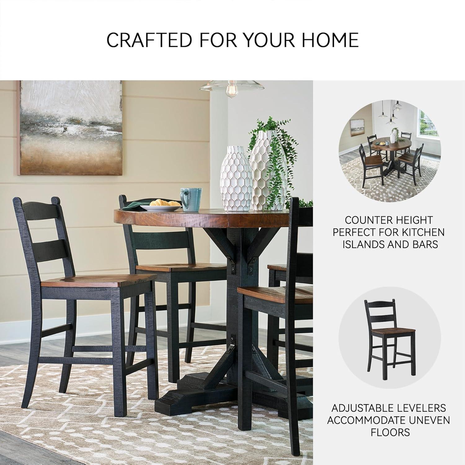 imageSignature Design by Ashley Valebeck Casual Rustic Counter Height Bar Stool with Contoured Seat and Footrest Set of 2 Wood 24quot High Black ampamp Dark Brown