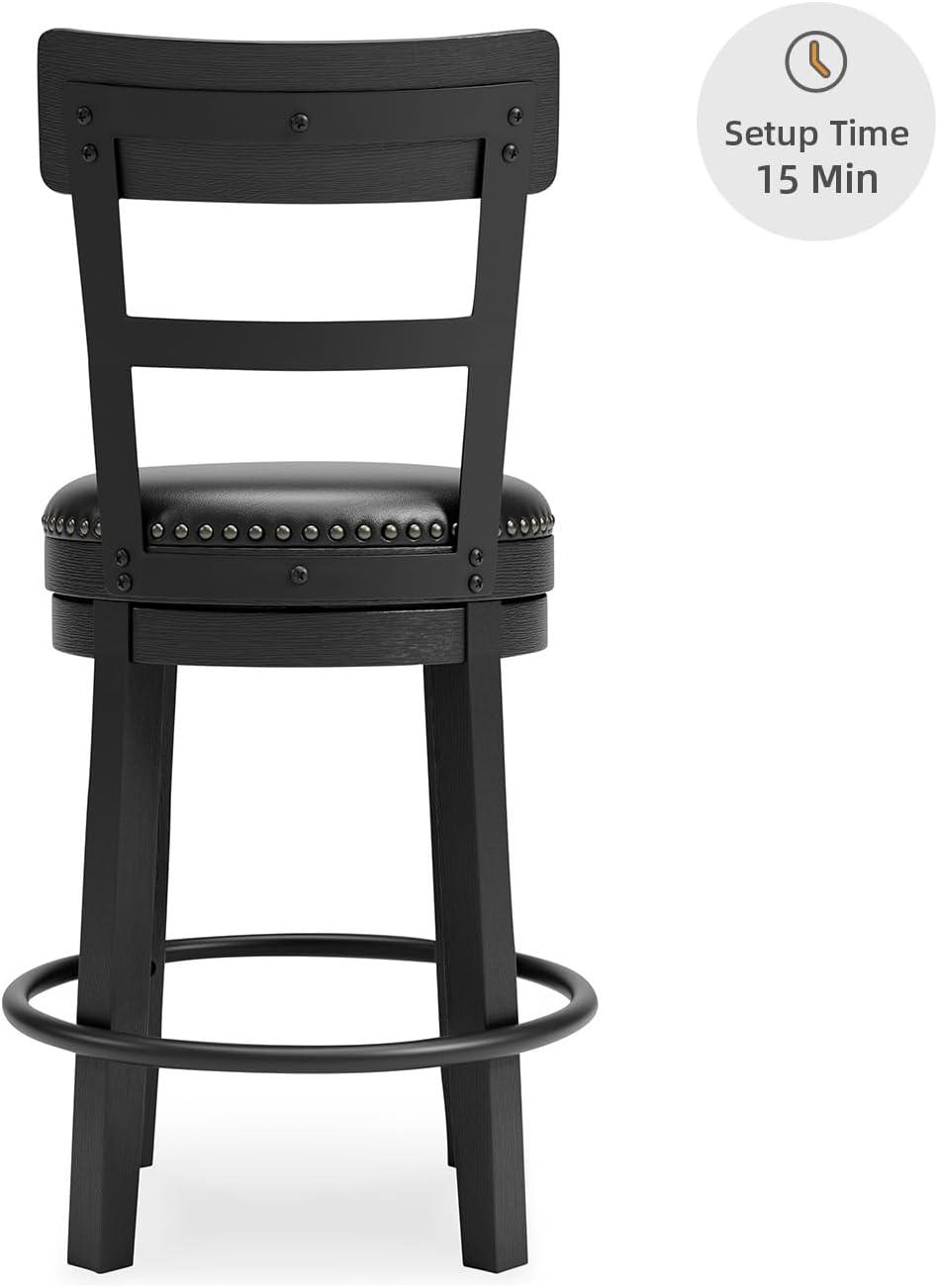 imageSignature Design by Ashley Valebeck Casual Upholstered Swivel Stool Round Metal Footrest Nailhead Trim Detail Wood 24quot White ampamp BlackBlack