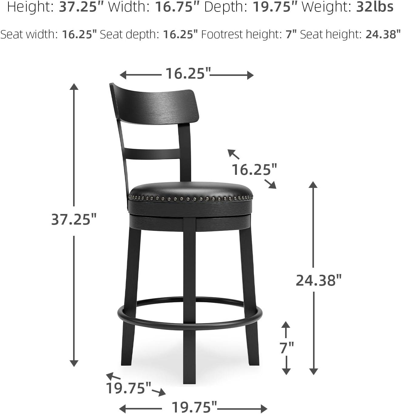 imageSignature Design by Ashley Valebeck Casual Upholstered Swivel Stool Round Metal Footrest Nailhead Trim Detail Wood 24quot White ampamp BlackBlack
