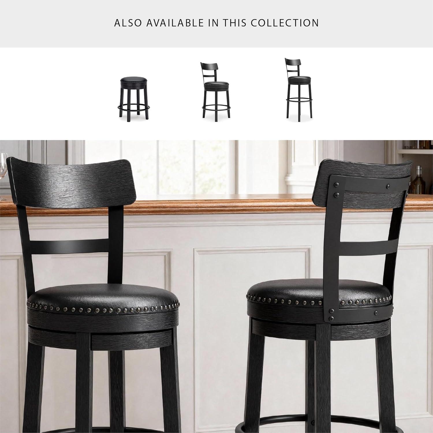 imageSignature Design by Ashley Valebeck Casual Upholstered Swivel Stool Round Metal Footrest Nailhead Trim Detail Wood 24quot White ampamp BlackBlack