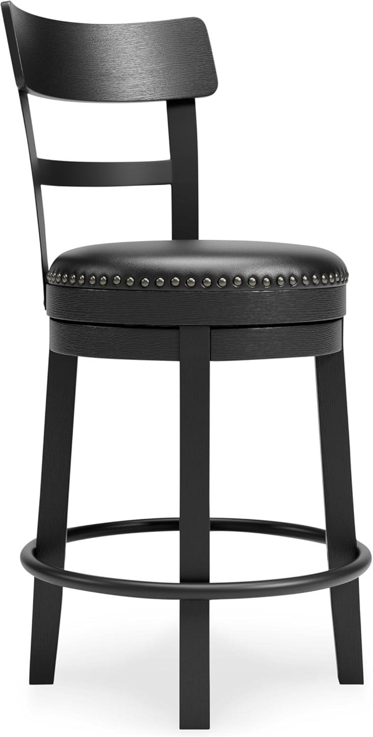 imageSignature Design by Ashley Valebeck Casual Upholstered Swivel Stool Round Metal Footrest Nailhead Trim Detail Wood 24quot White ampamp BlackBlack