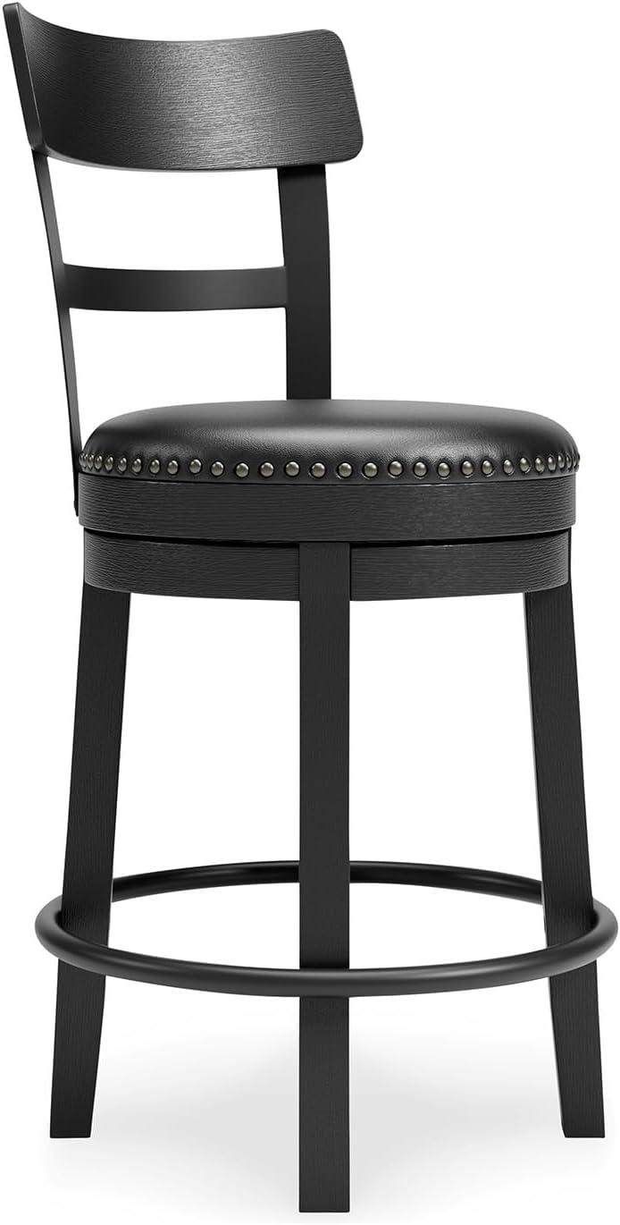 imageSignature Design by Ashley Valebeck Casual Upholstered Swivel Stool Round Metal Footrest Nailhead Trim Detail Wood 24quot White ampamp BlackBlack