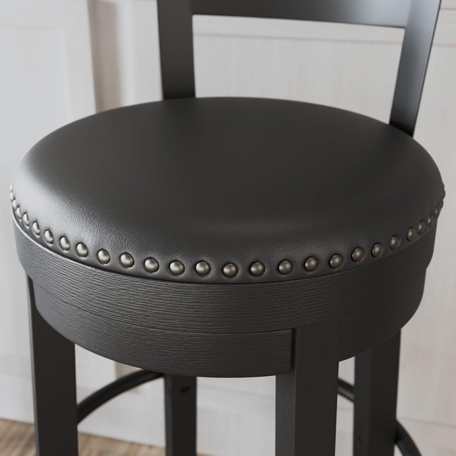 imageSignature Design by Ashley Valebeck Casual Upholstered Swivel Stool Round Metal Footrest Nailhead Trim Detail Wood 24quot White ampamp BlackBlack