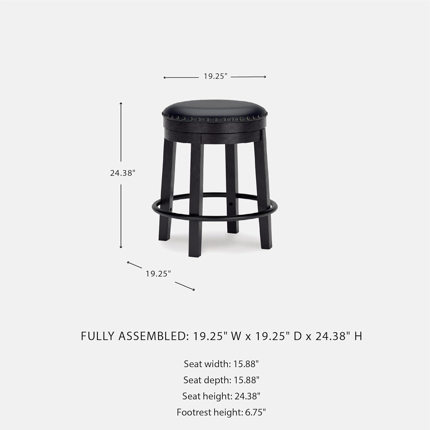 imageSignature Design by Ashley Valebeck Casual Upholstered Swivel Stool Round Metal Footrest Nailhead Trim Detail Wood 24quot White ampamp BlackBlack