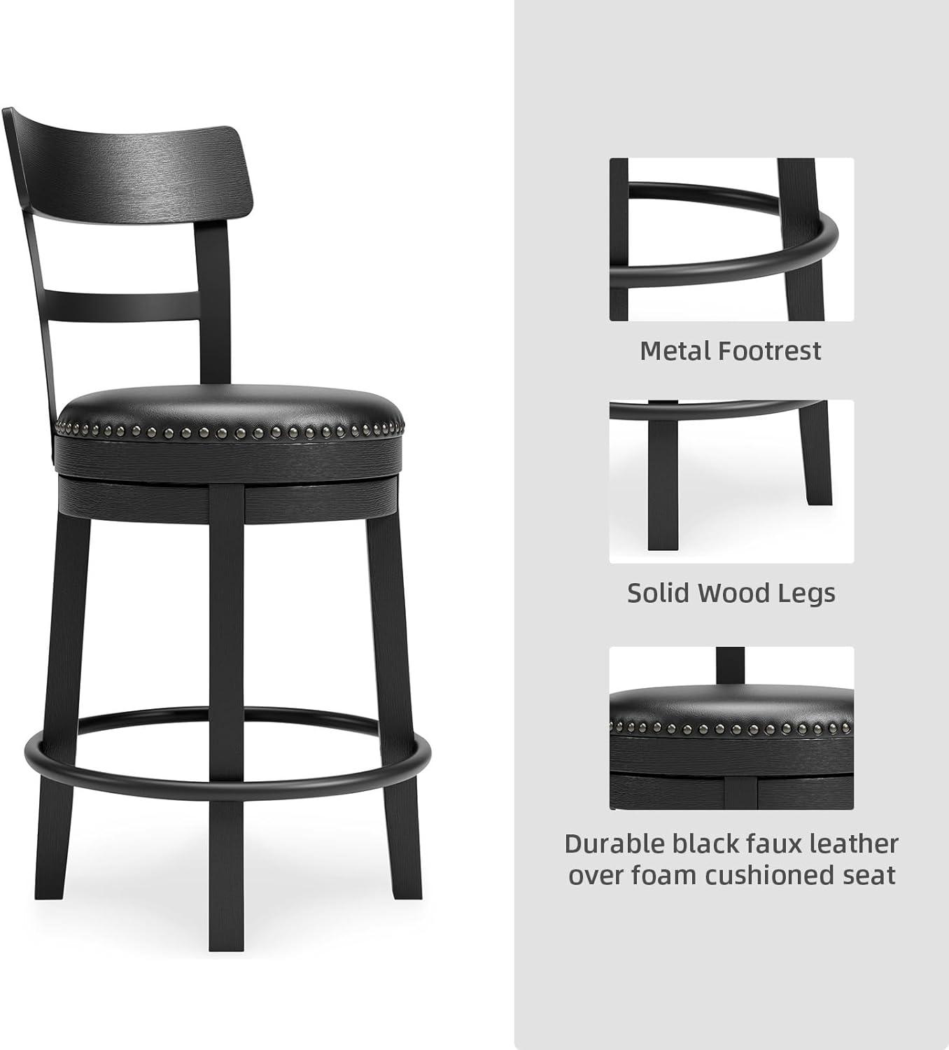 imageSignature Design by Ashley Valebeck Casual Upholstered Swivel Stool Round Metal Footrest Nailhead Trim Detail Wood 24quot White ampamp BlackBlack