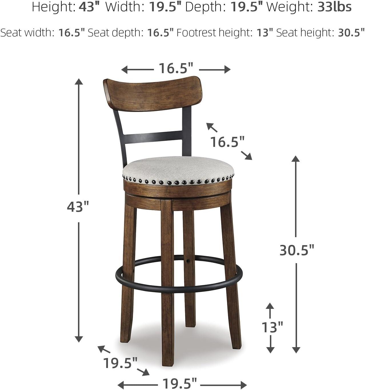 imageSignature Design by Ashley Valebeck Casual Upholstered Swivel Stool Round Metal Footrest Nailhead Trim Detail Wood 24quot White ampamp BlackDark Brown