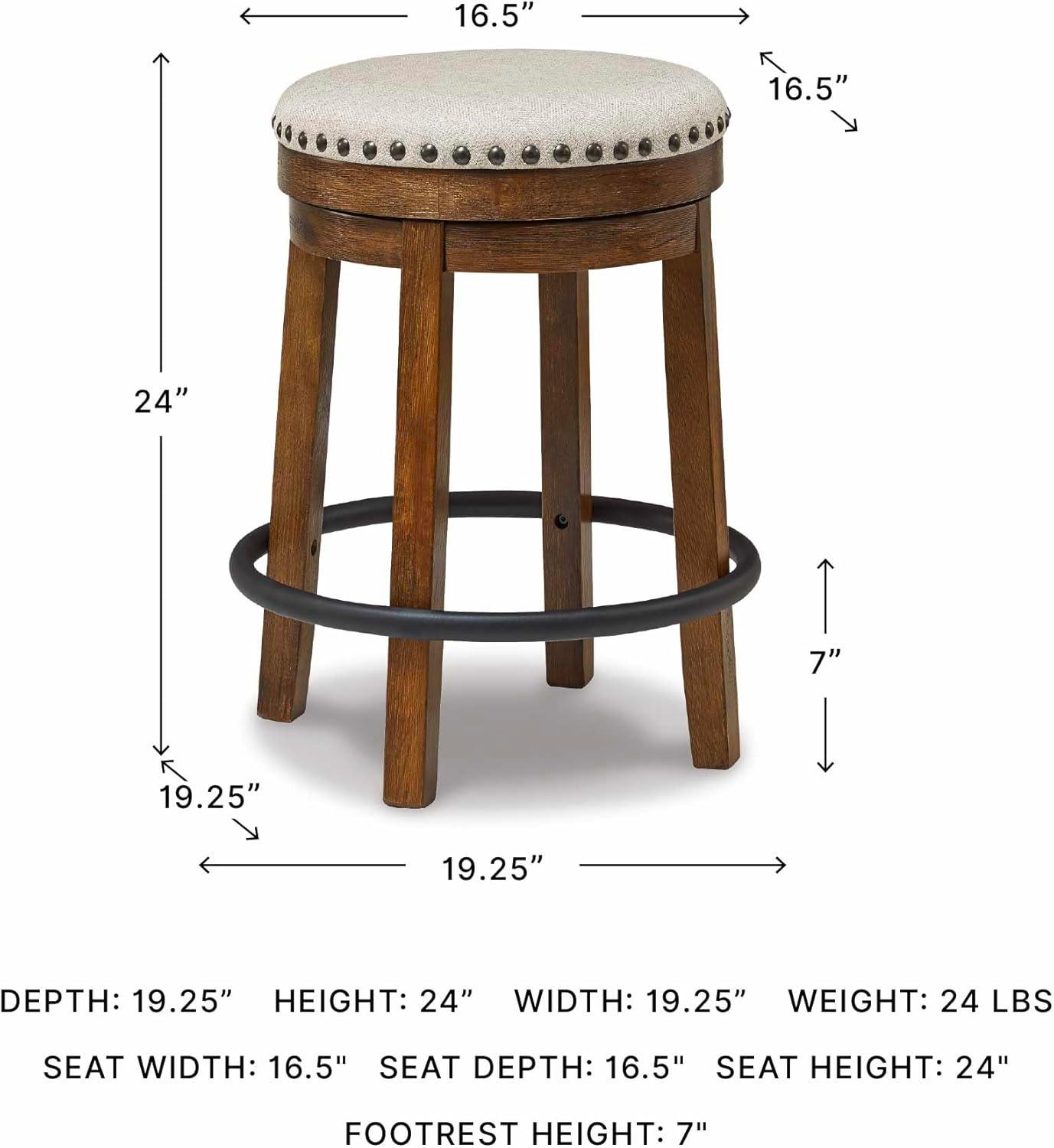 imageSignature Design by Ashley Valebeck Casual Upholstered Swivel Stool Round Metal Footrest Nailhead Trim Detail Wood 24quot White ampamp BlackDark Brown