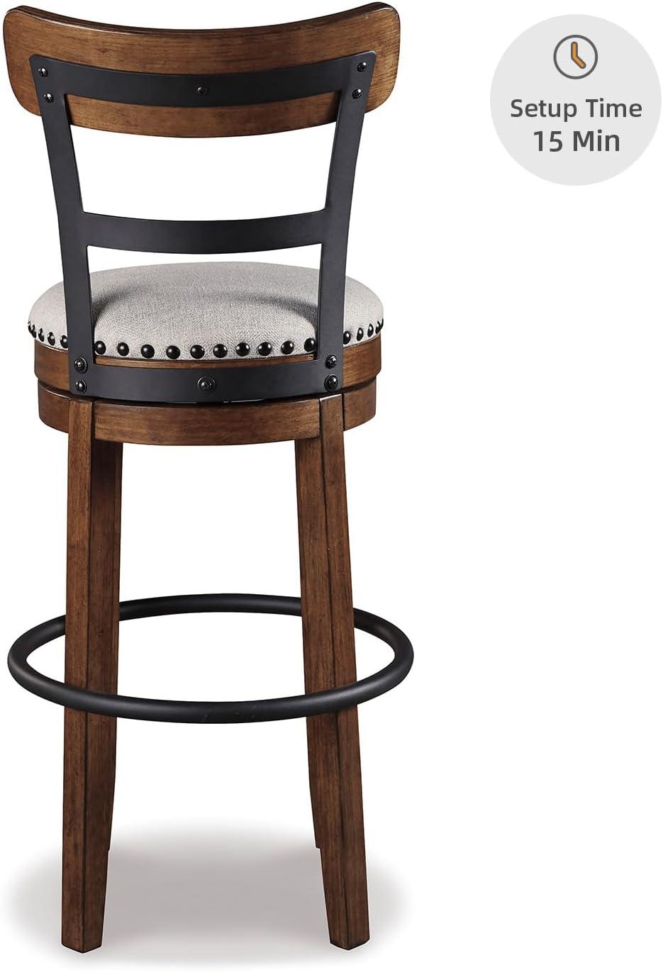 imageSignature Design by Ashley Valebeck Casual Upholstered Swivel Stool Round Metal Footrest Nailhead Trim Detail Wood 24quot White ampamp BlackDark Brown