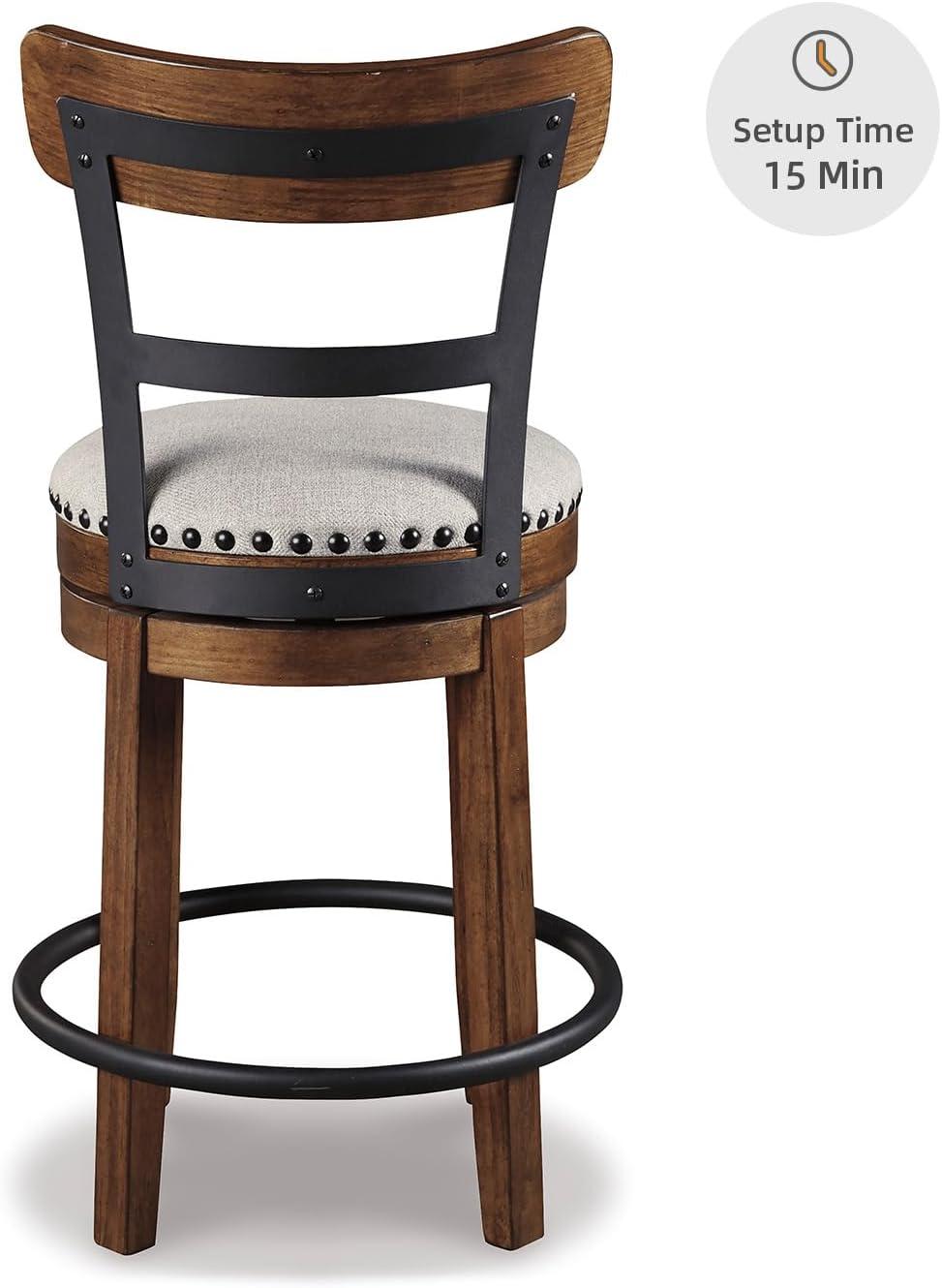 imageSignature Design by Ashley Valebeck Casual Upholstered Swivel Stool Round Metal Footrest Nailhead Trim Detail Wood 24quot White ampamp BlackDark Brown