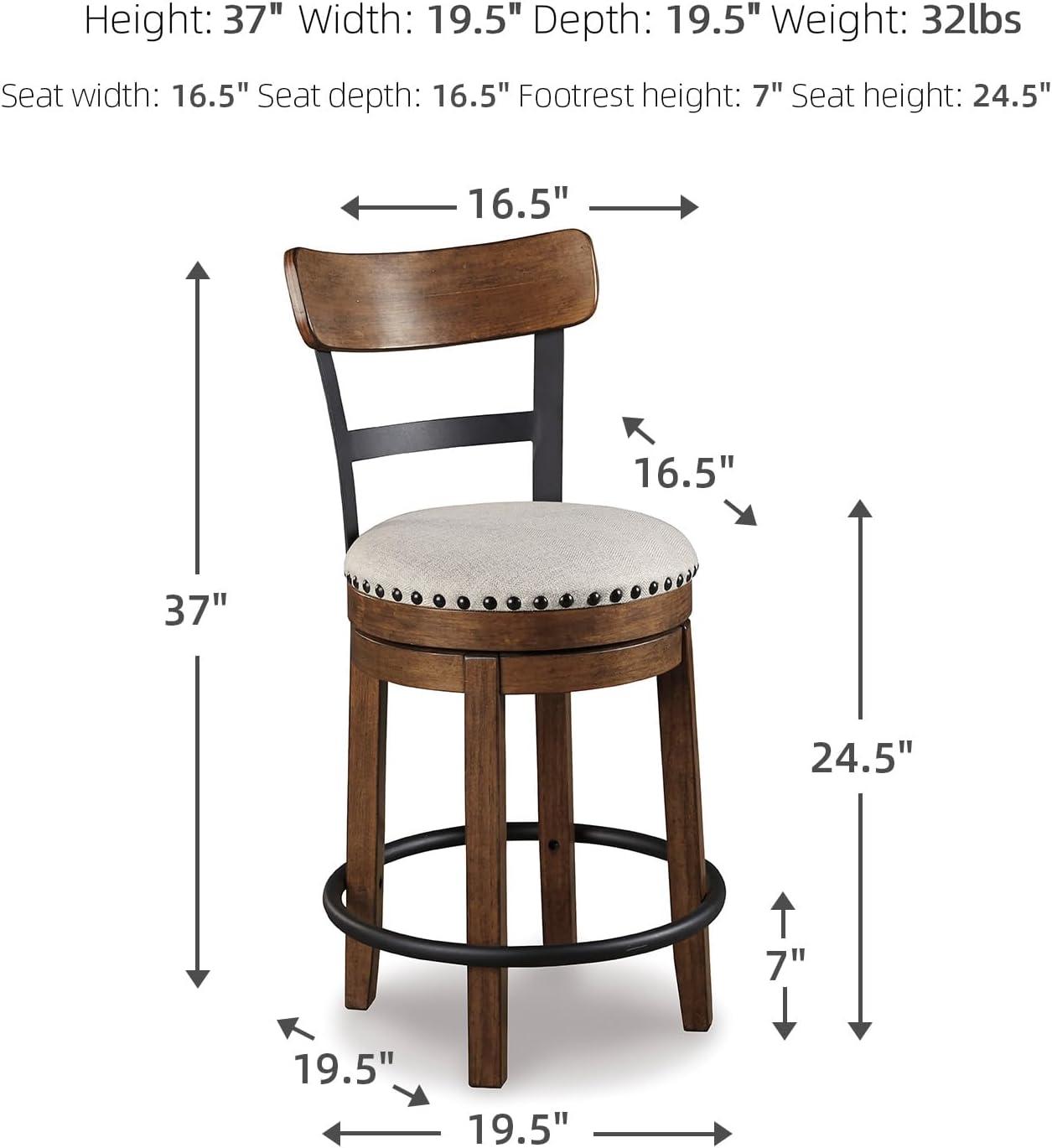 imageSignature Design by Ashley Valebeck Casual Upholstered Swivel Stool Round Metal Footrest Nailhead Trim Detail Wood 24quot White ampamp BlackDark Brown