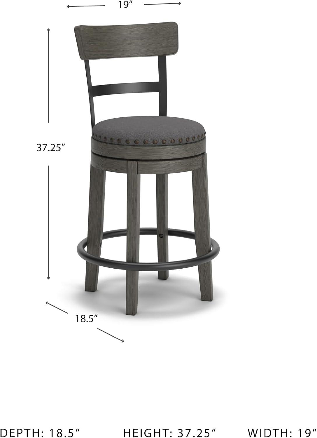 imageSignature Design by Ashley Valebeck Casual Upholstered Swivel Stool Round Metal Footrest Nailhead Trim Detail Wood 24quot White ampamp BlackDark Gray