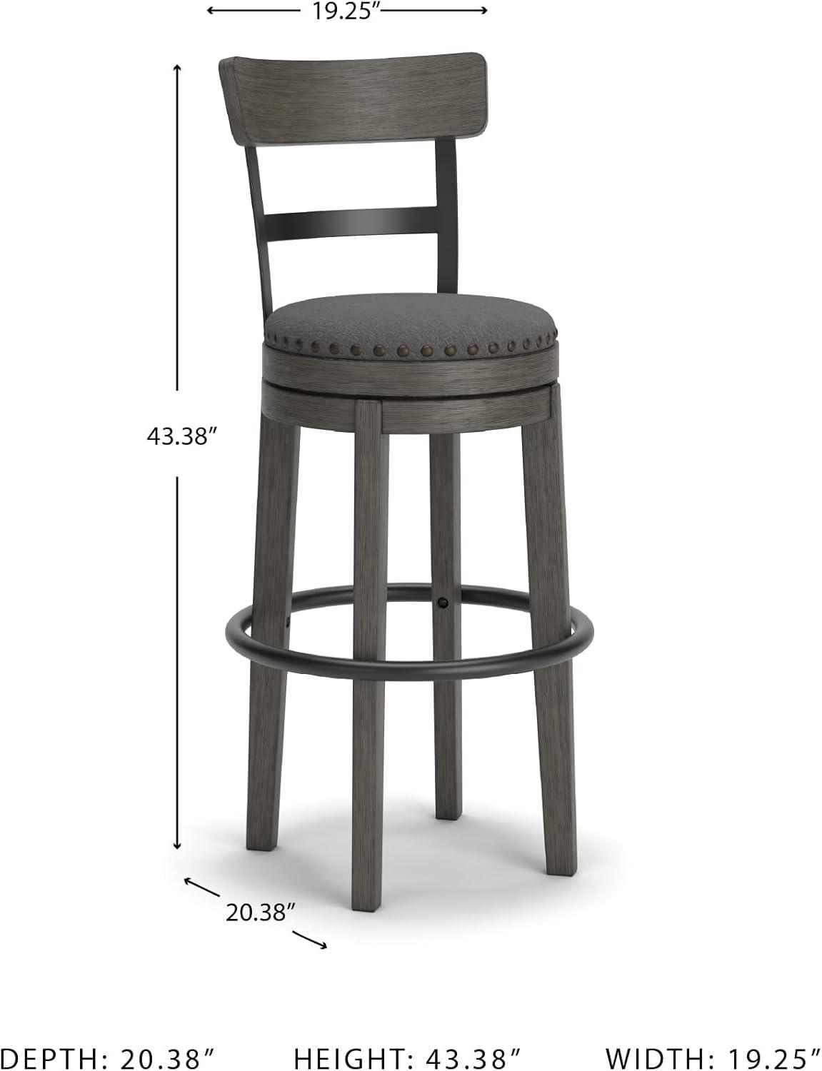 imageSignature Design by Ashley Valebeck Casual Upholstered Swivel Stool Round Metal Footrest Nailhead Trim Detail Wood 24quot White ampamp BlackDark Gray