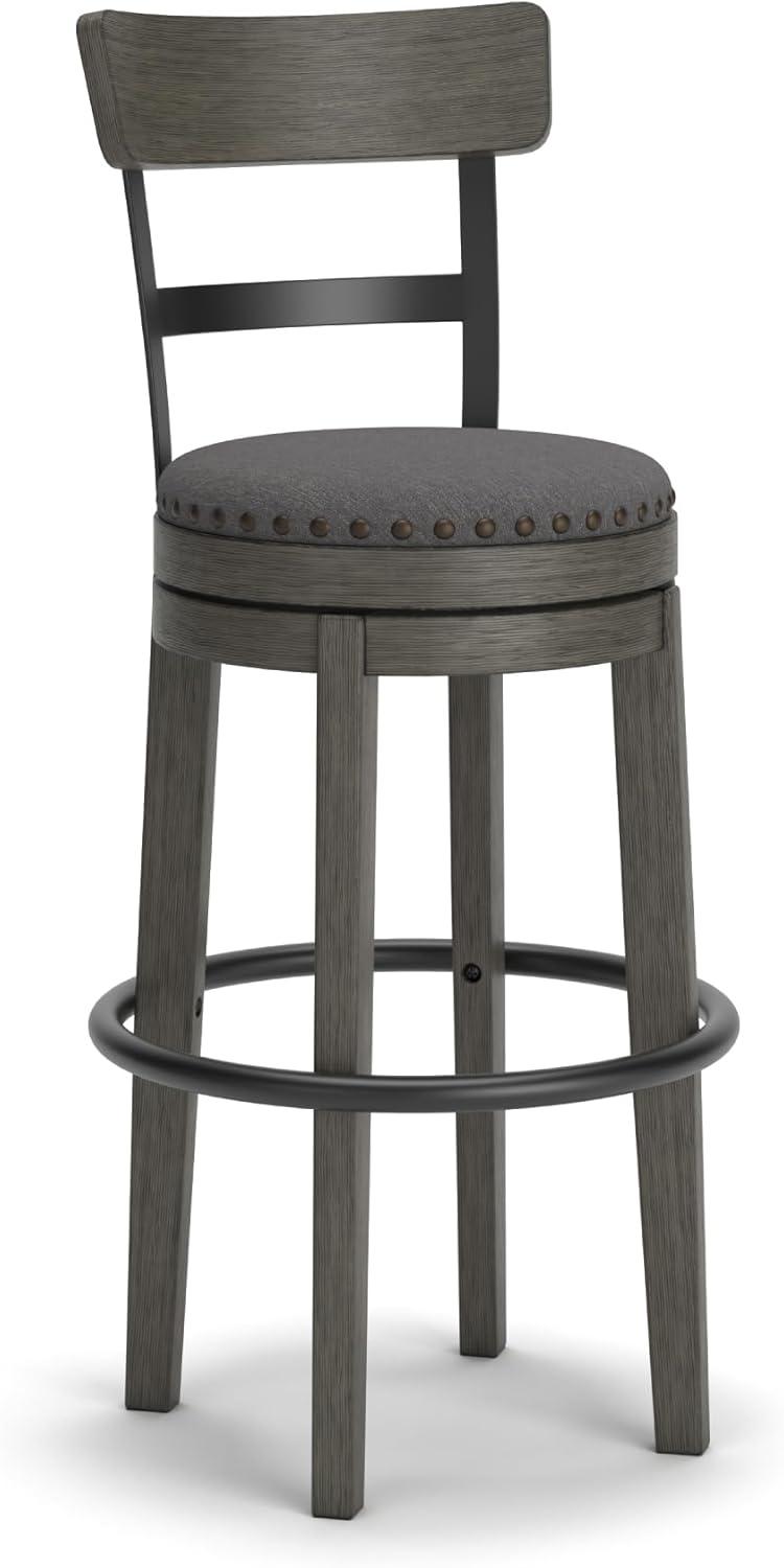 imageSignature Design by Ashley Valebeck Casual Upholstered Swivel Stool Round Metal Footrest Nailhead Trim Detail Wood 24quot White ampamp BlackDark Gray