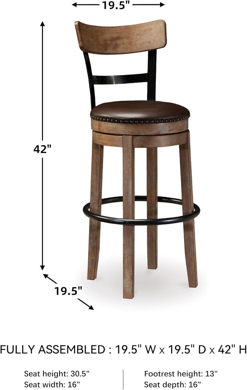 imageSignature Design by Ashley Valebeck Casual Upholstered Swivel Stool Round Metal Footrest Nailhead Trim Detail Wood 24quot White ampamp BlackLight Brown