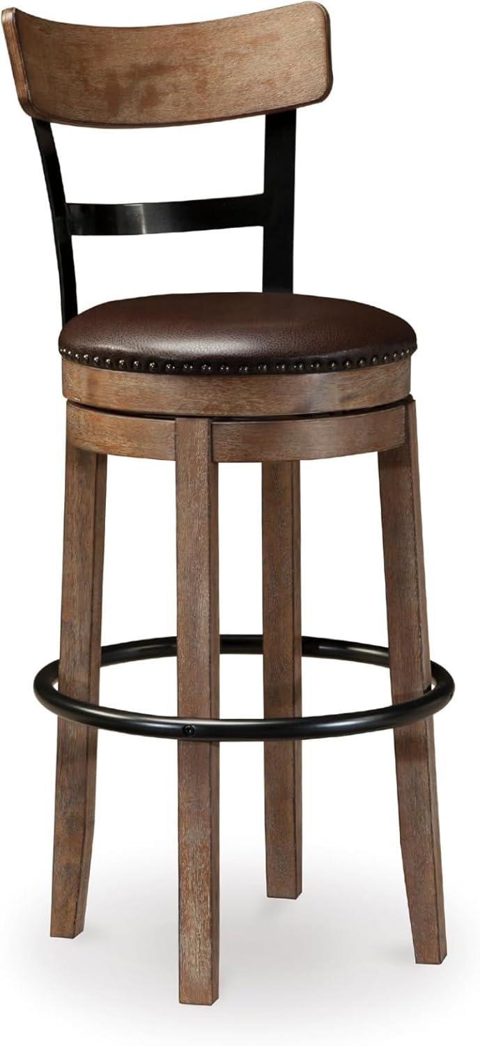 imageSignature Design by Ashley Valebeck Casual Upholstered Swivel Stool Round Metal Footrest Nailhead Trim Detail Wood 24quot White ampamp BlackLight Brown