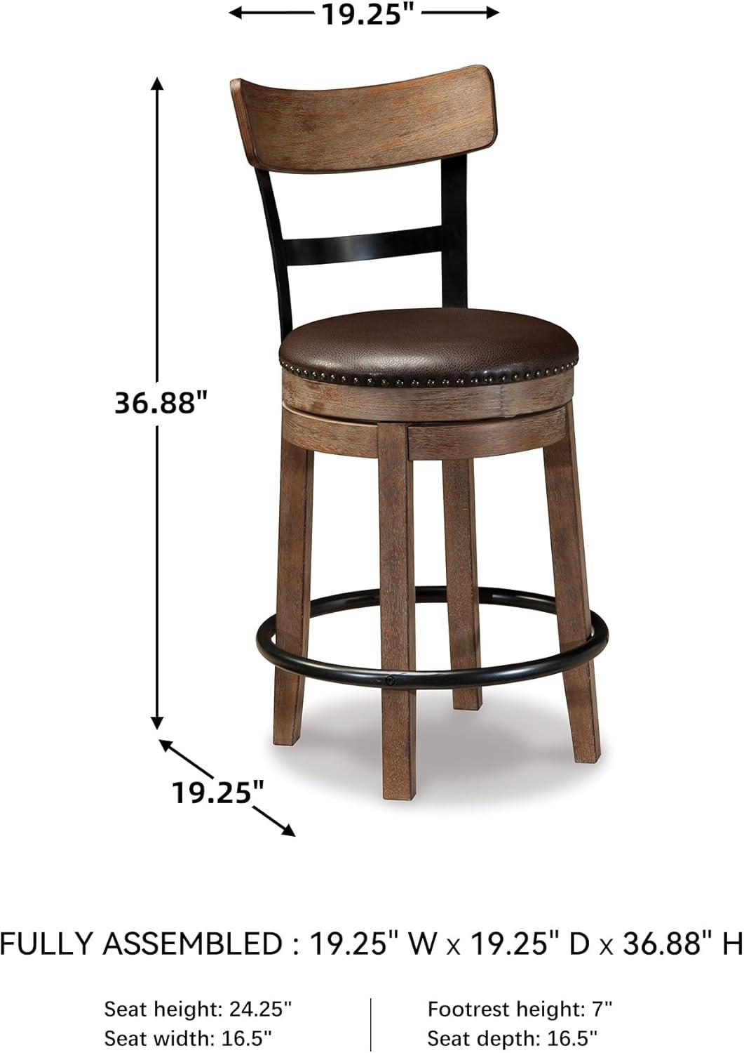 imageSignature Design by Ashley Valebeck Casual Upholstered Swivel Stool Round Metal Footrest Nailhead Trim Detail Wood 24quot White ampamp BlackLight Brown