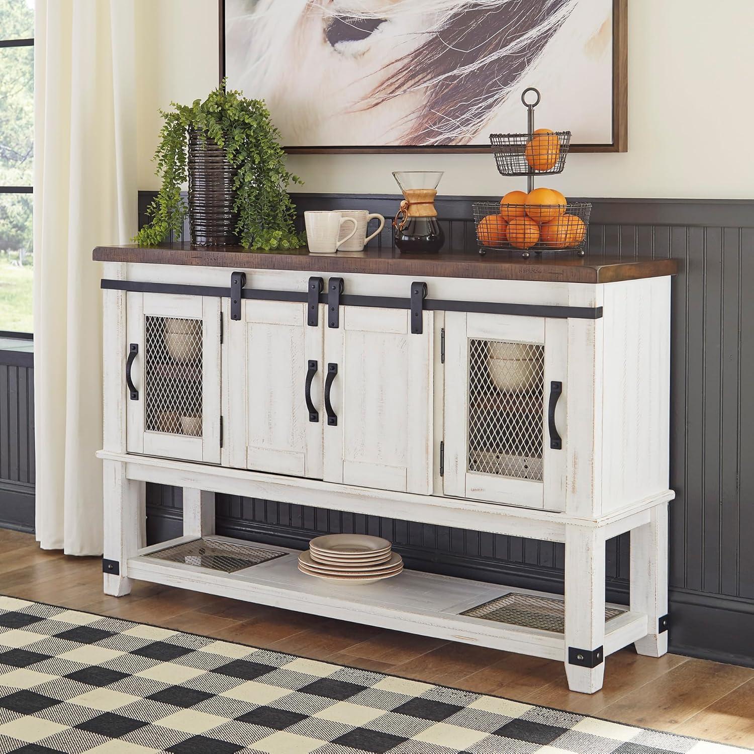 imageSignature Design by Ashley Valebeck Farmhouse Dining Room Server or Buffet Cabinet White ampamp BrownCabinet