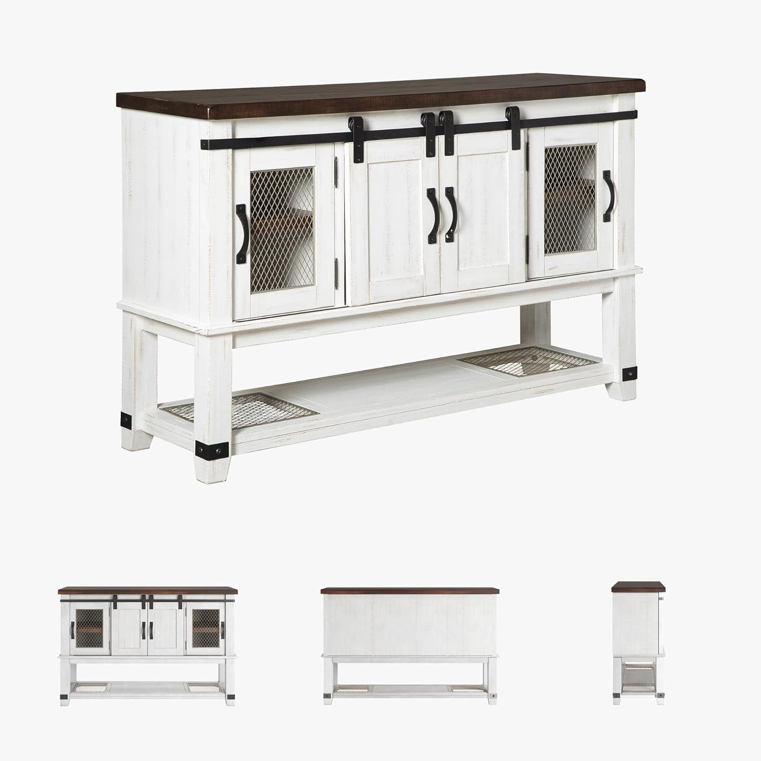 imageSignature Design by Ashley Valebeck Farmhouse Dining Room Server or Buffet Cabinet White ampamp BrownCabinet