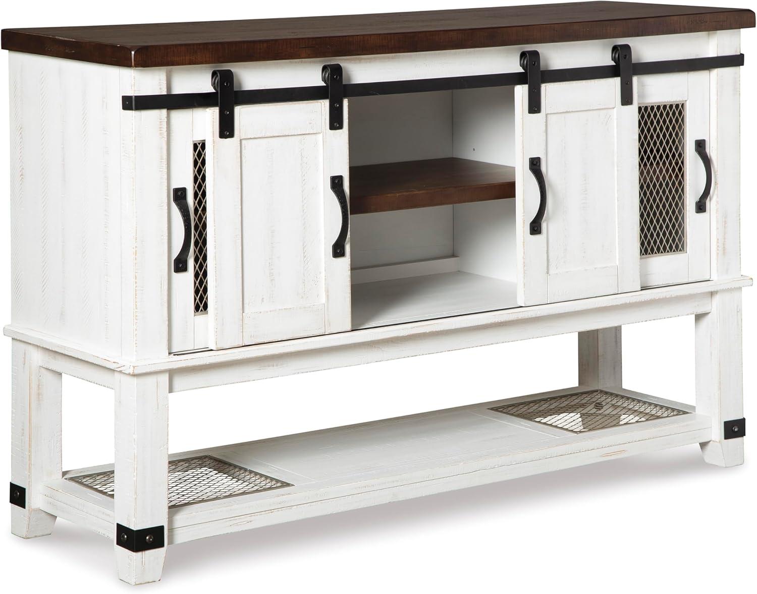 imageSignature Design by Ashley Valebeck Farmhouse Dining Room Server or Buffet Cabinet White ampamp BrownCabinet