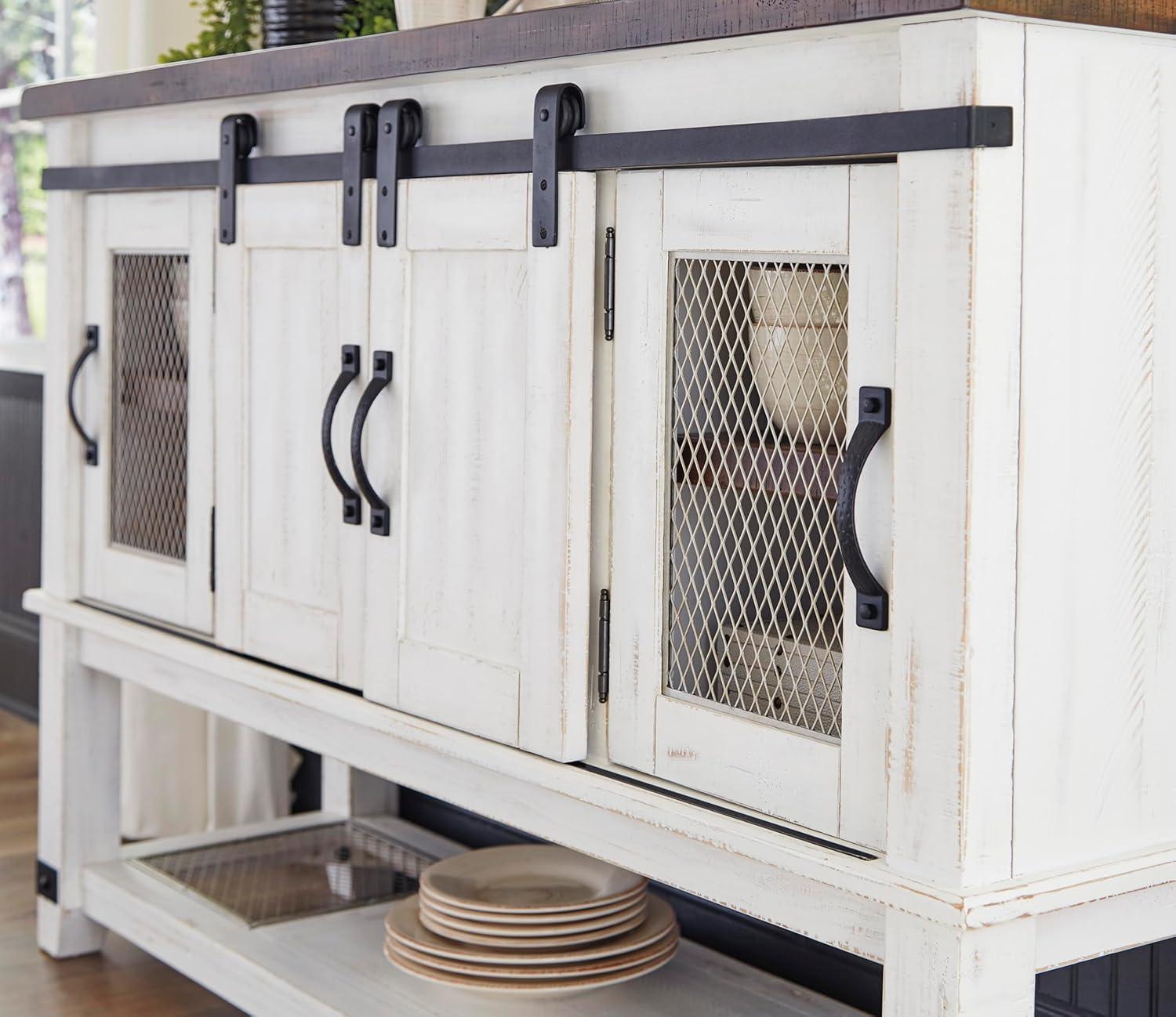 imageSignature Design by Ashley Valebeck Farmhouse Dining Room Server or Buffet Cabinet White ampamp BrownCabinet