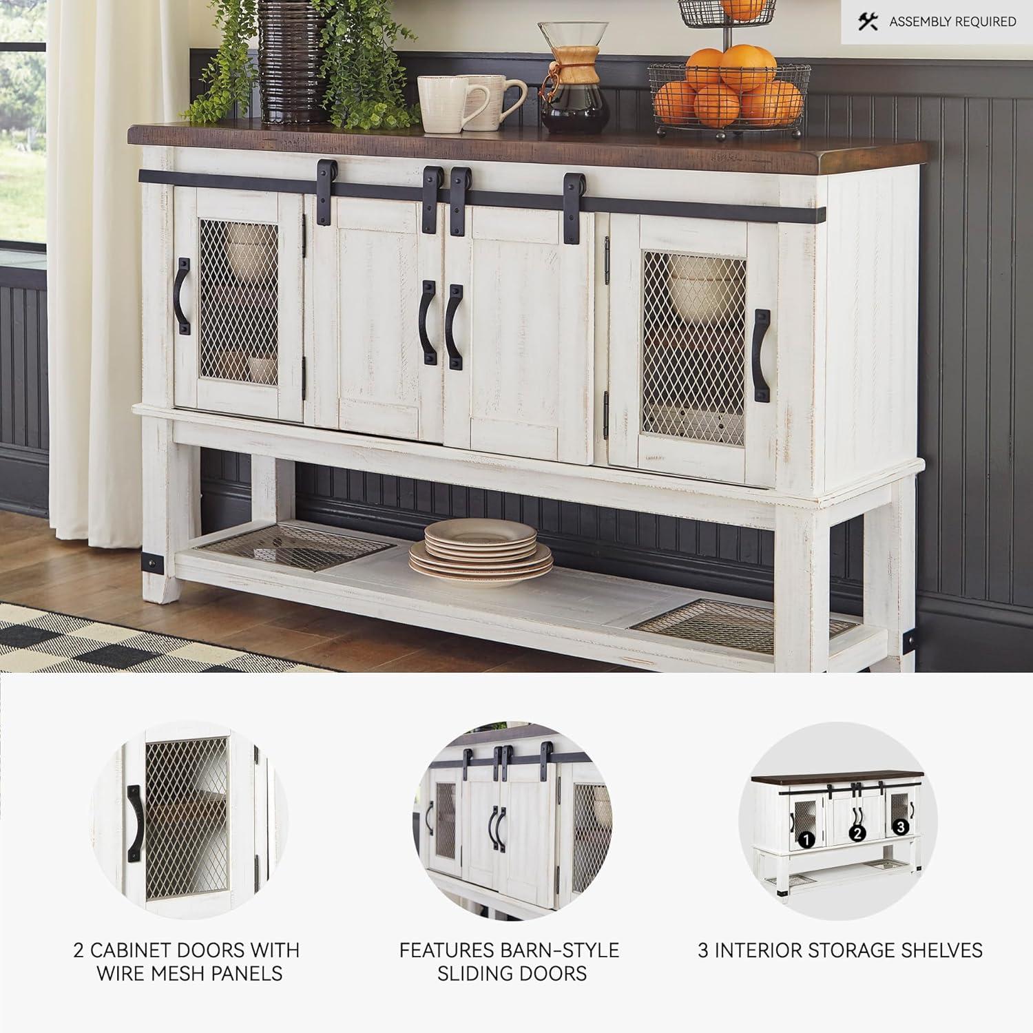 imageSignature Design by Ashley Valebeck Farmhouse Dining Room Server or Buffet Cabinet White ampamp BrownCabinet