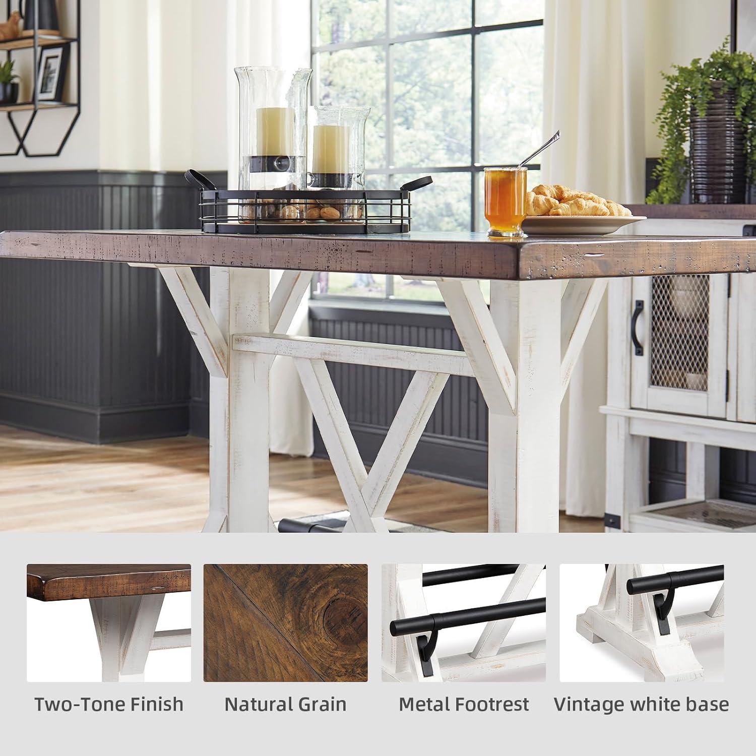 imageSignature Design by Ashley Valebeck Farmhouse Rectangular Extension Dining Table Fits up to 8 White ampamp BrownCounter