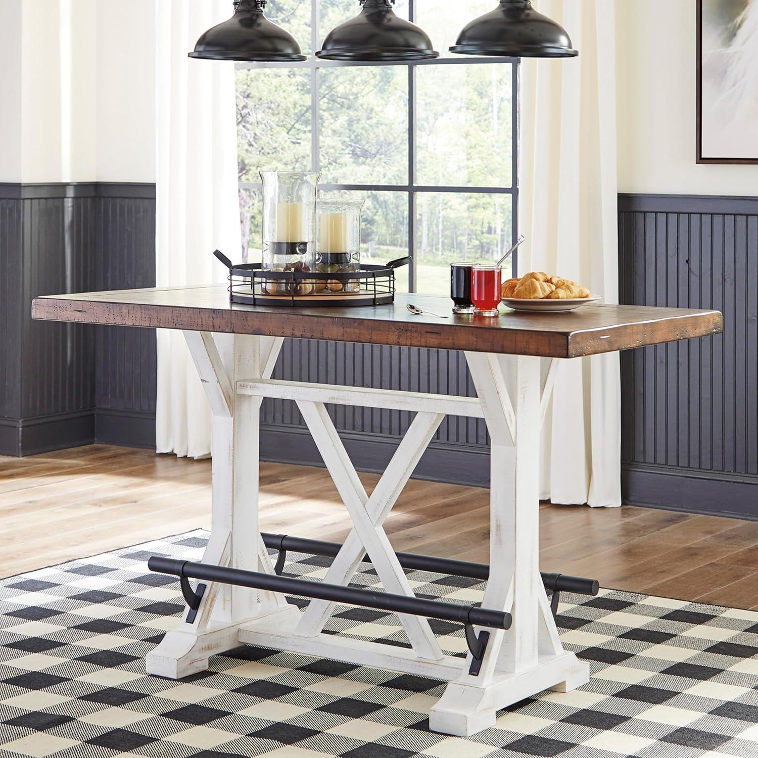 imageSignature Design by Ashley Valebeck Farmhouse Rectangular Extension Dining Table Fits up to 8 White ampamp BrownCounter