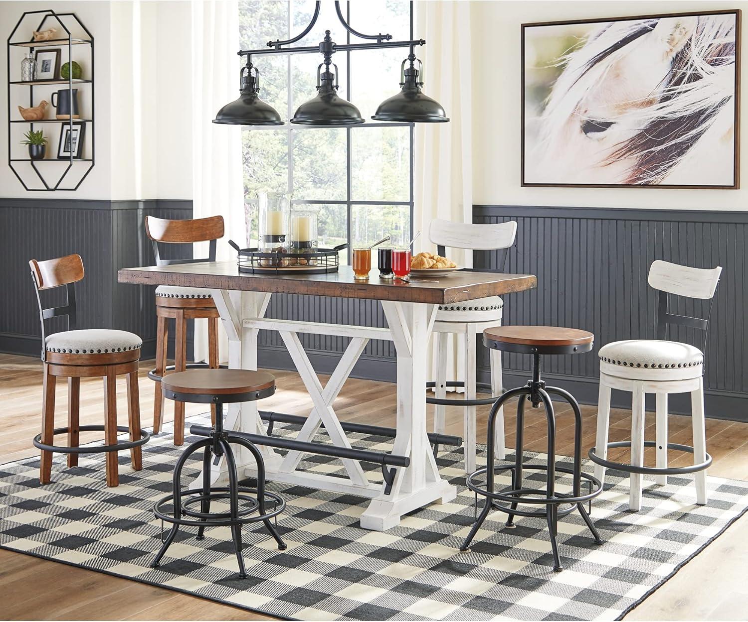 imageSignature Design by Ashley Valebeck Farmhouse Rectangular Extension Dining Table Fits up to 8 White ampamp BrownCounter