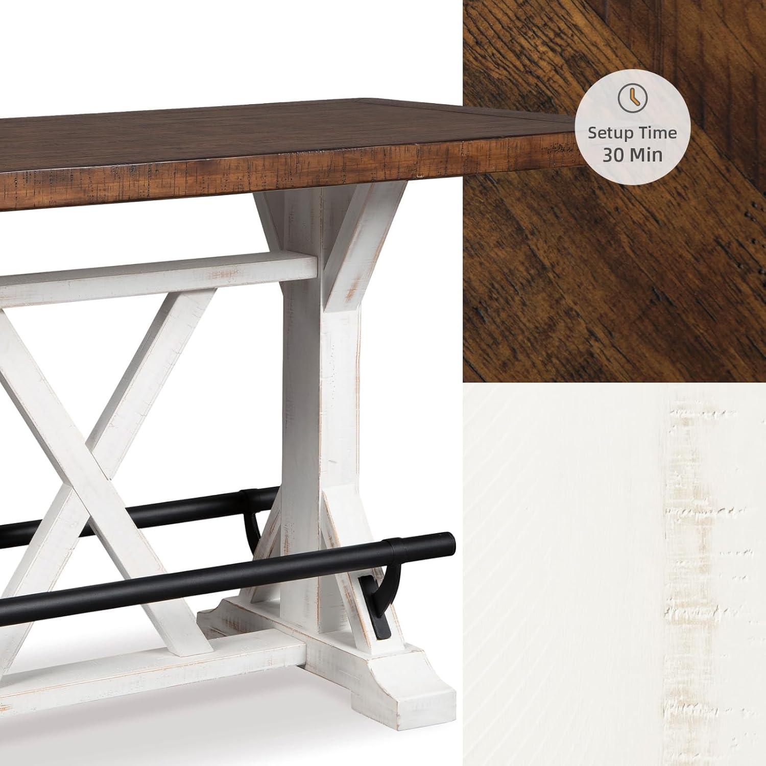 imageSignature Design by Ashley Valebeck Farmhouse Rectangular Extension Dining Table Fits up to 8 White ampamp BrownCounter