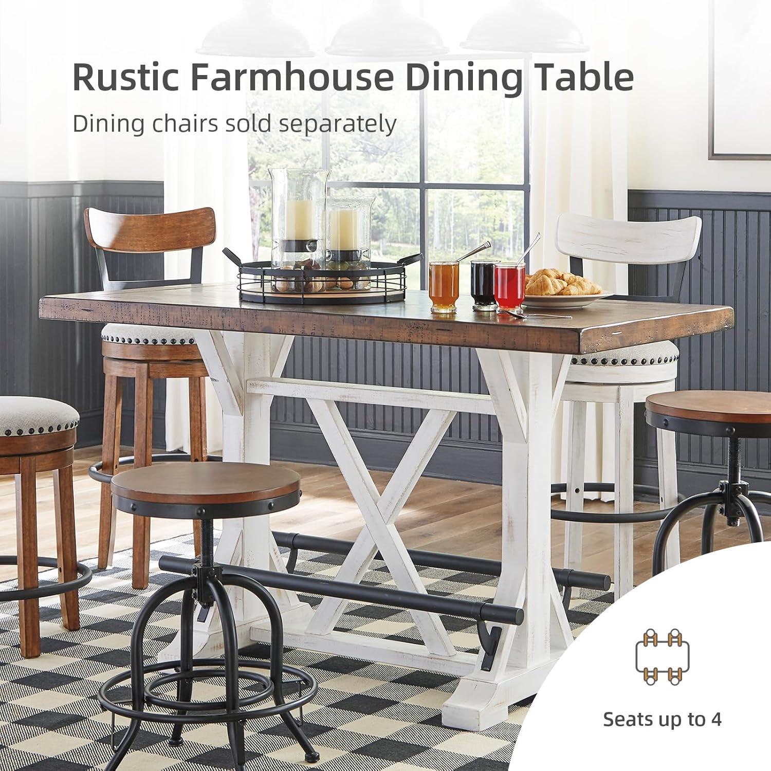 imageSignature Design by Ashley Valebeck Farmhouse Rectangular Extension Dining Table Fits up to 8 White ampamp BrownCounter