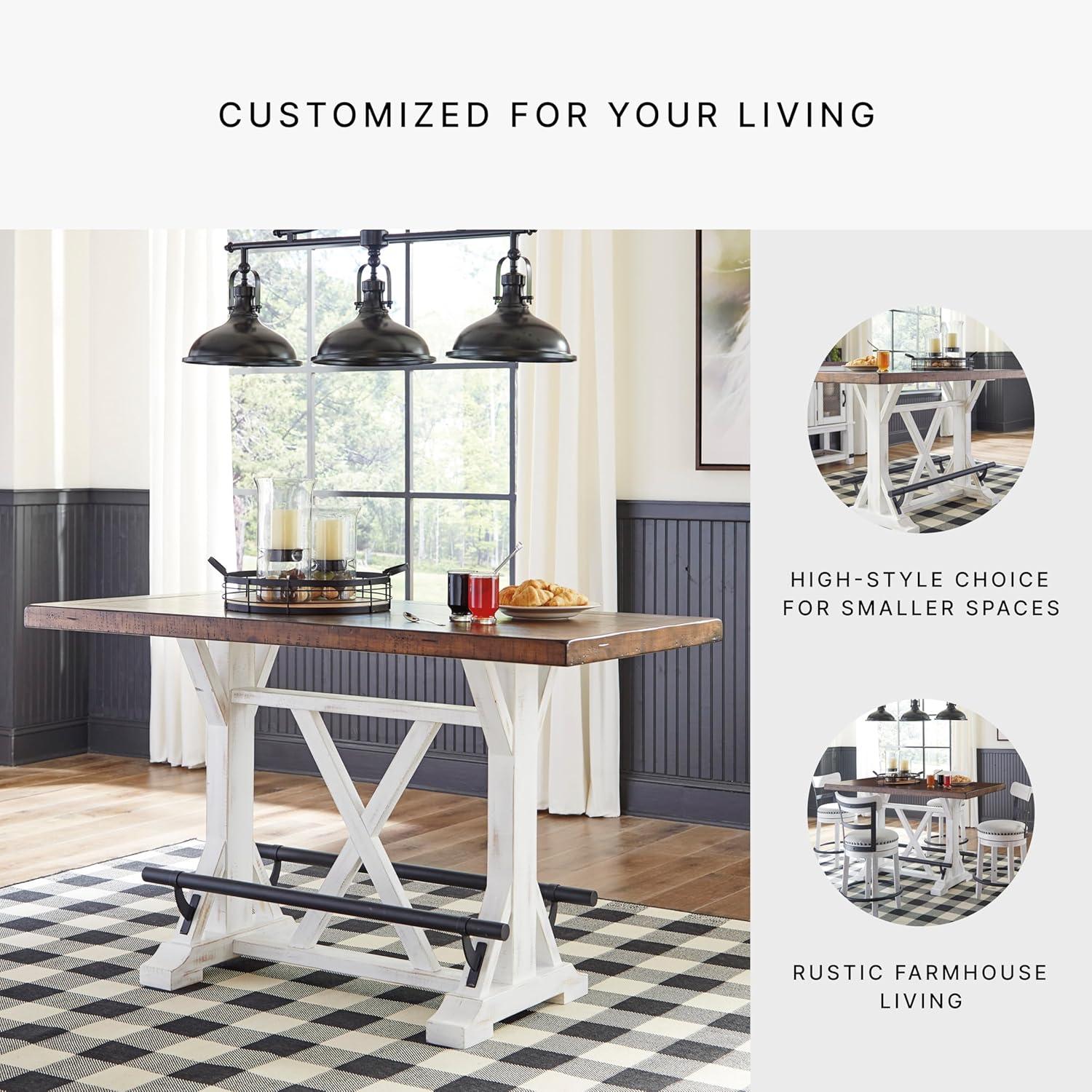 imageSignature Design by Ashley Valebeck Farmhouse Rectangular Extension Dining Table Fits up to 8 White ampamp BrownCounter