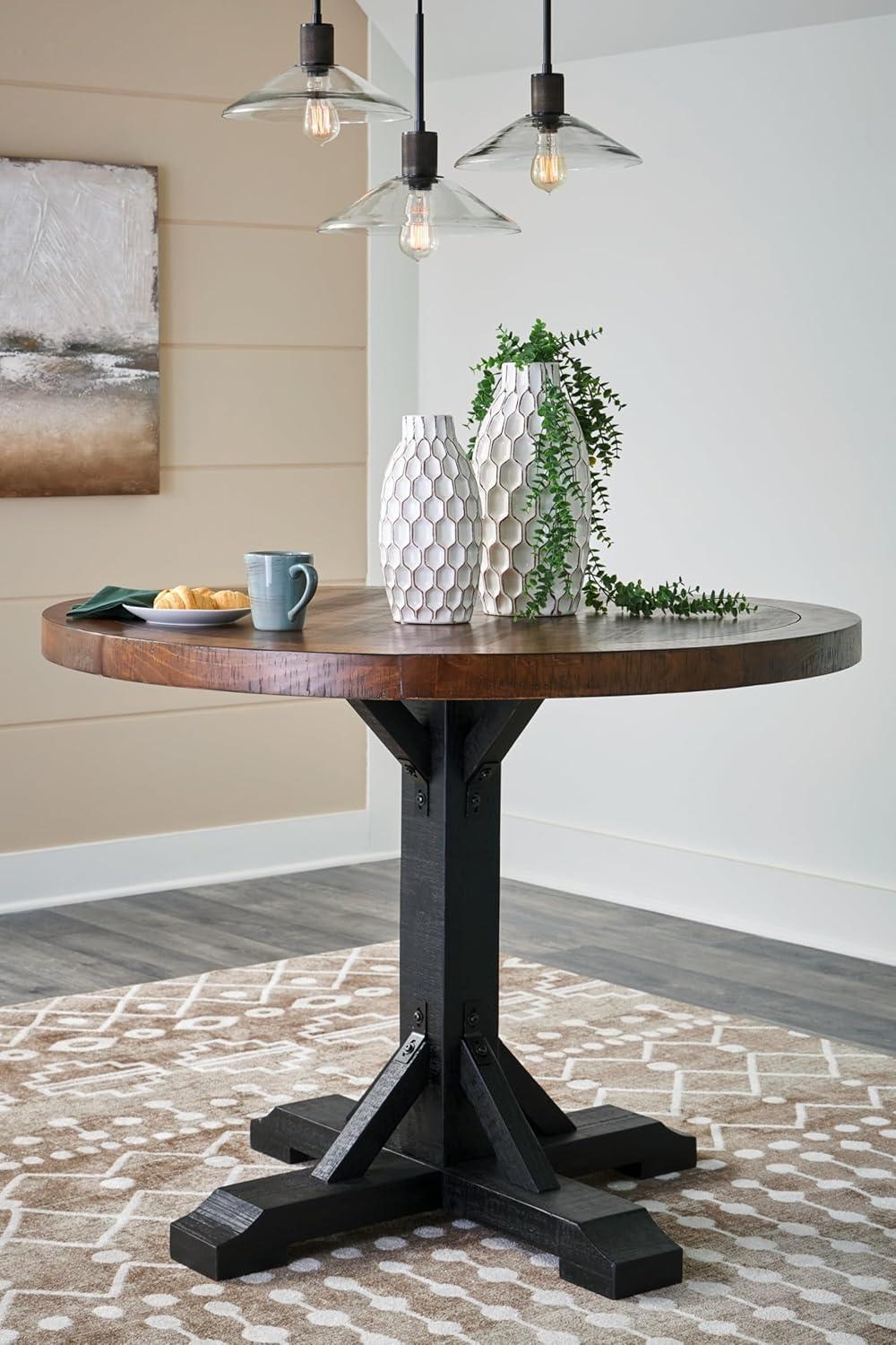 imageSignature Design by Ashley Valebeck Farmhouse Rectangular Extension Dining Table Fits up to 8 White ampamp BrownRound