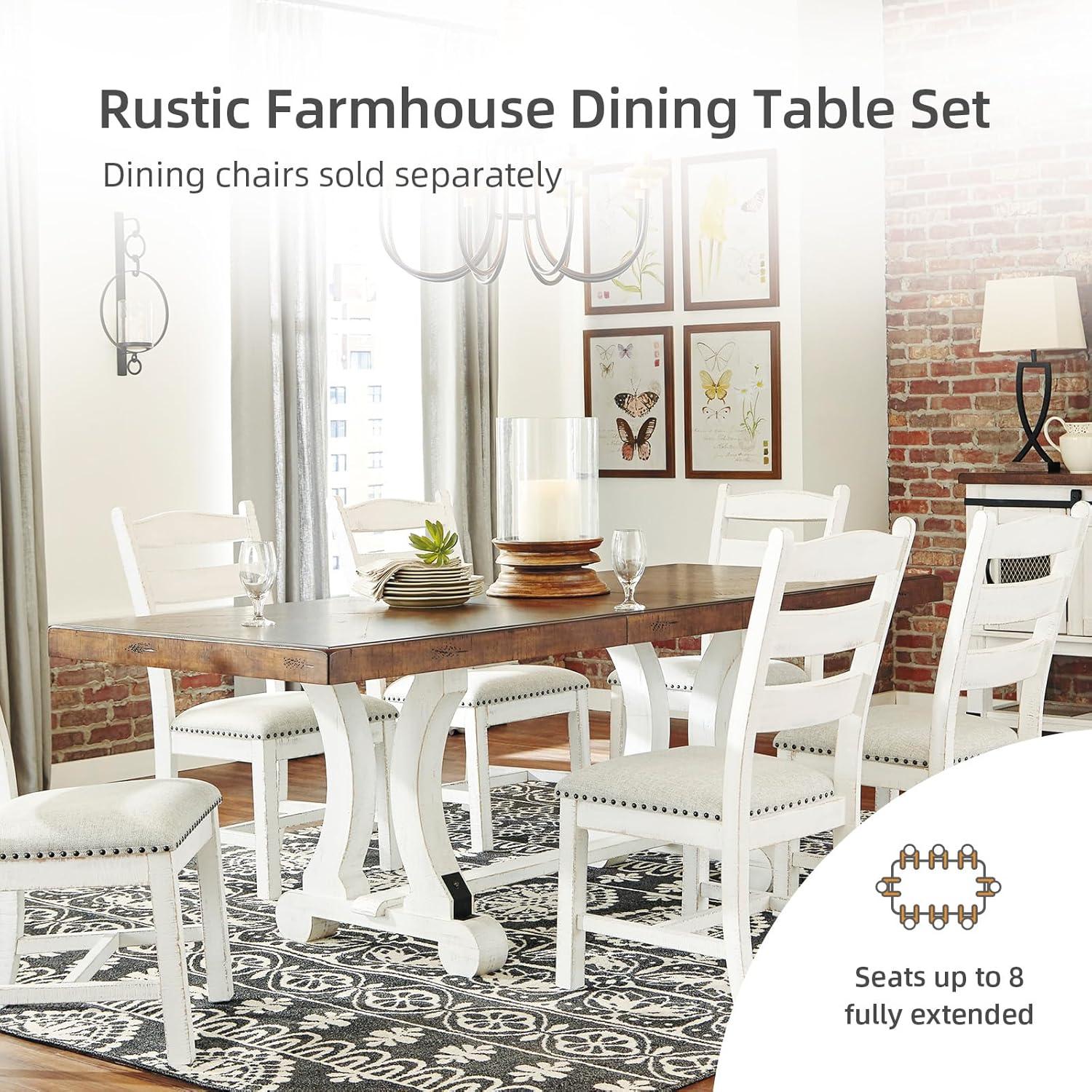 imageSignature Design by Ashley Valebeck Farmhouse Rectangular Extension Dining Table Fits up to 8 White ampamp BrownStandard
