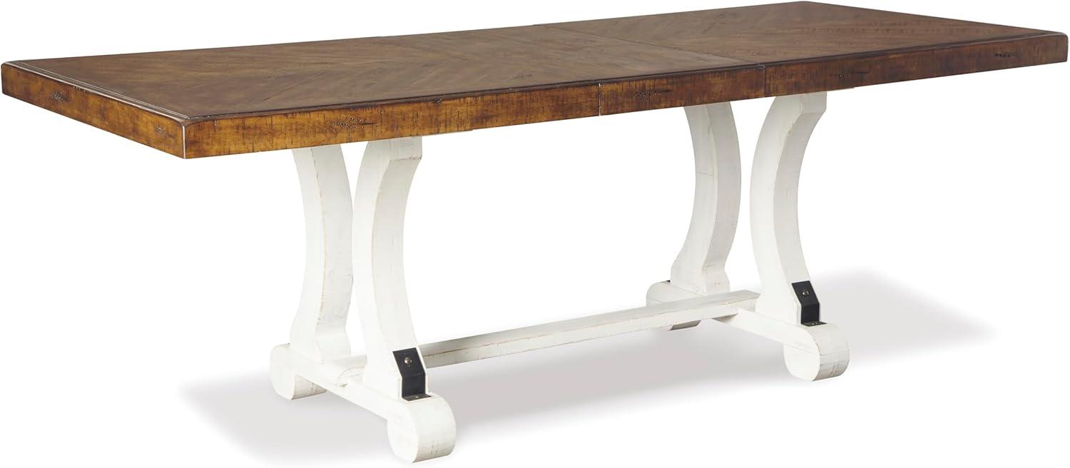 imageSignature Design by Ashley Valebeck Farmhouse Rectangular Extension Dining Table Fits up to 8 White ampamp BrownStandard
