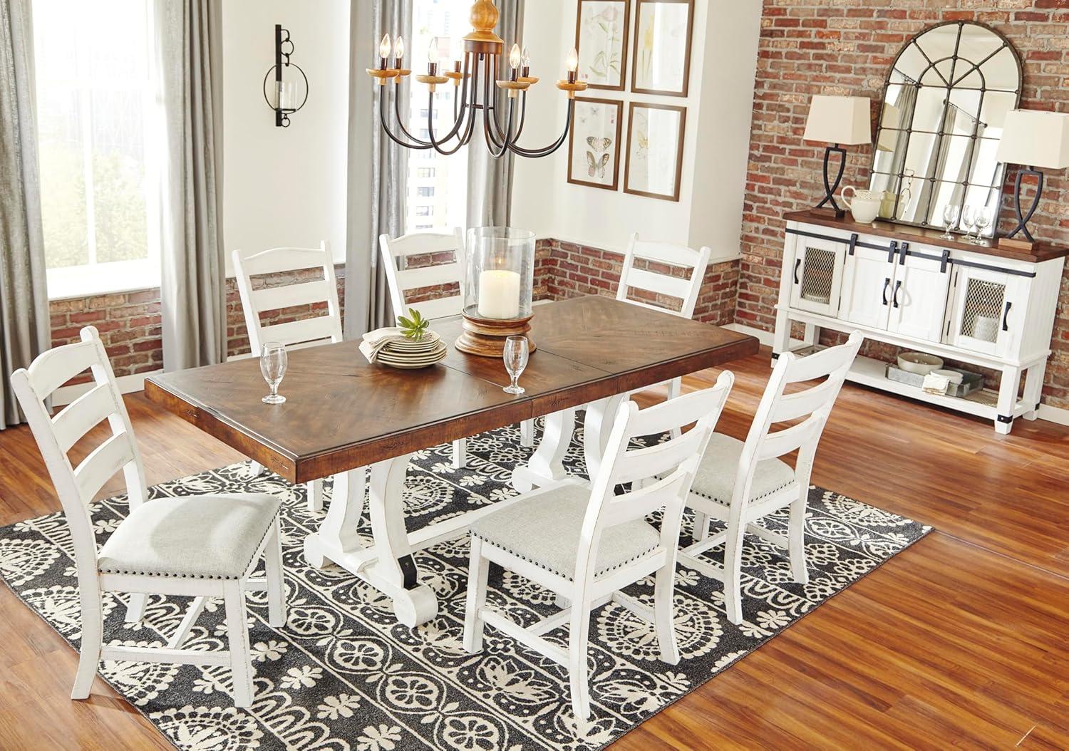 imageSignature Design by Ashley Valebeck Farmhouse Rectangular Extension Dining Table Fits up to 8 White ampamp BrownStandard