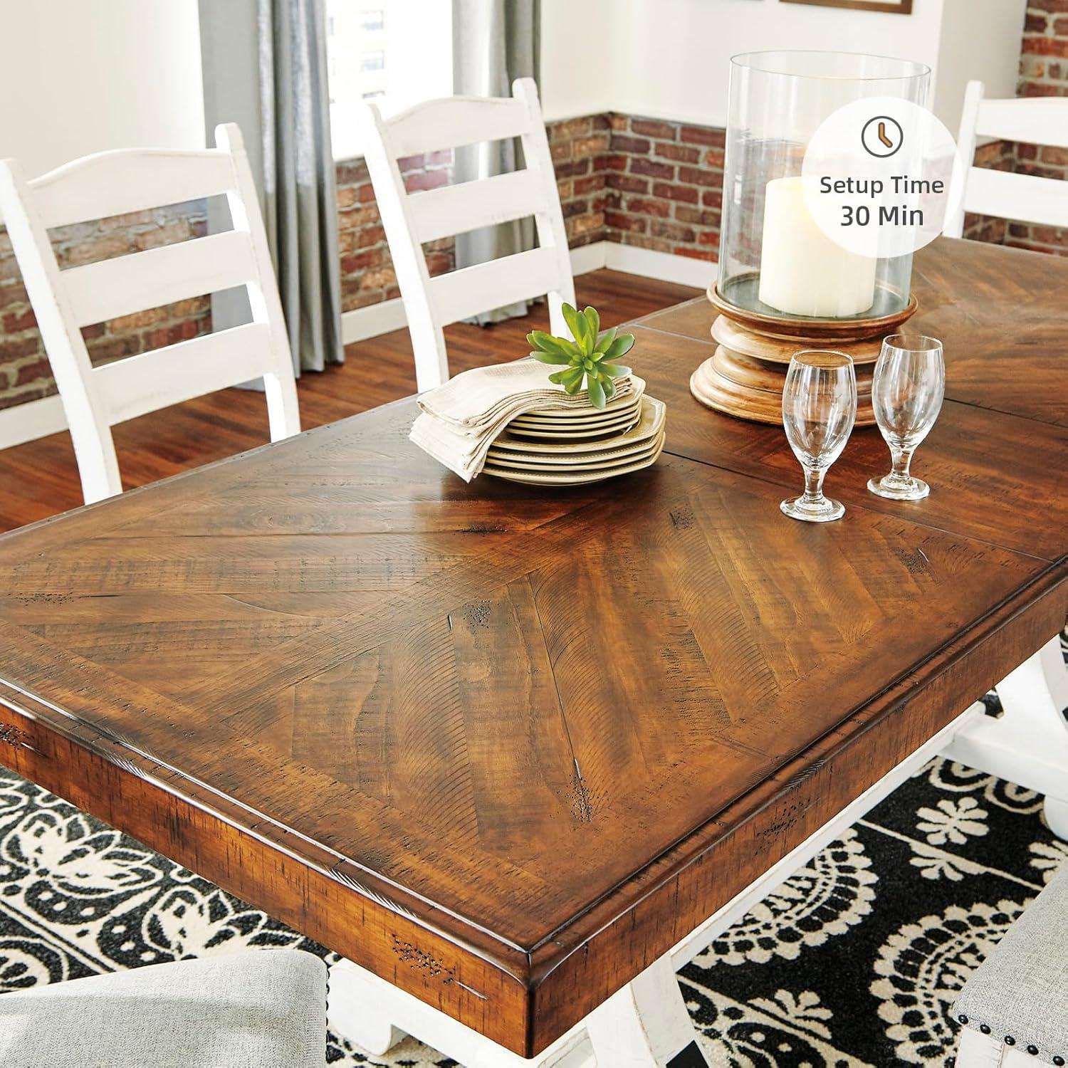 imageSignature Design by Ashley Valebeck Farmhouse Rectangular Extension Dining Table Fits up to 8 White ampamp BrownStandard