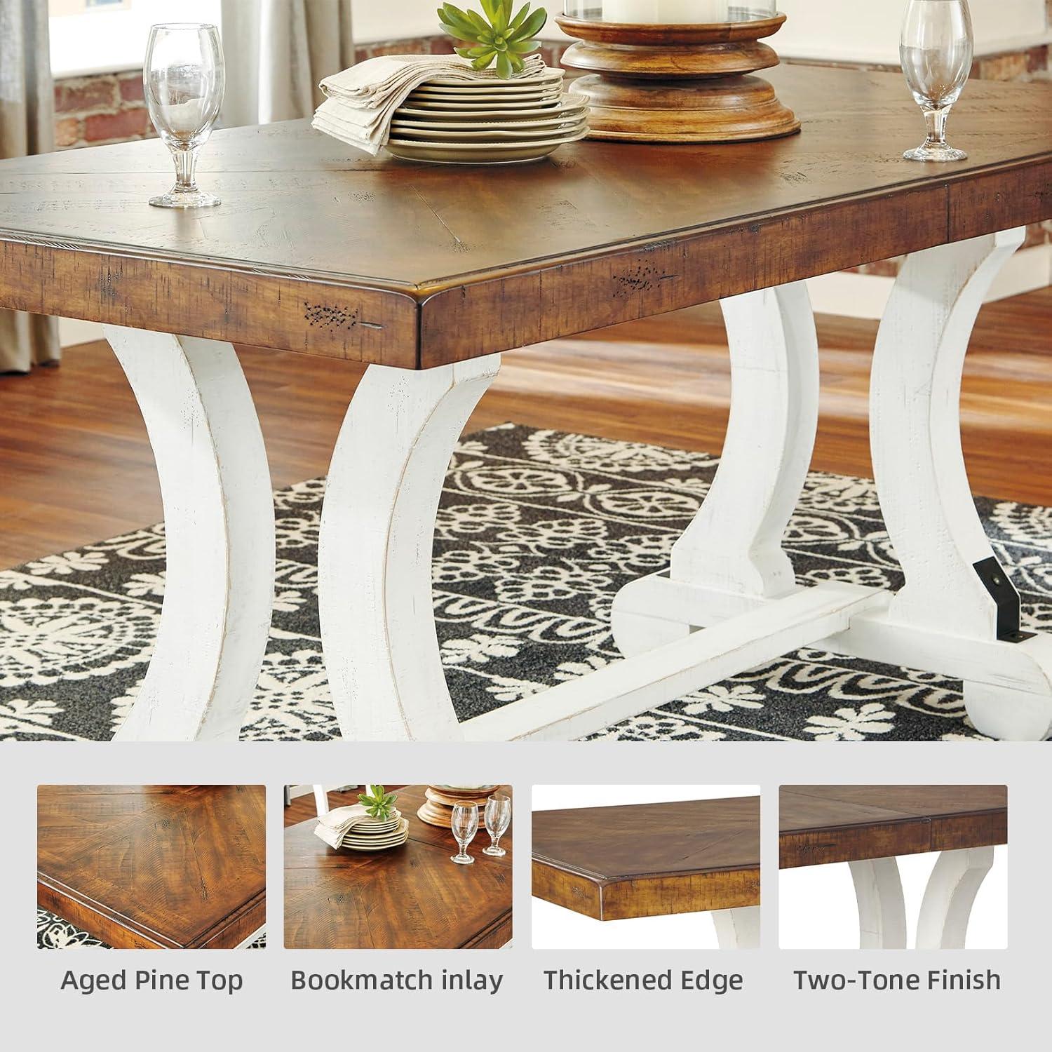 imageSignature Design by Ashley Valebeck Farmhouse Rectangular Extension Dining Table Fits up to 8 White ampamp BrownStandard