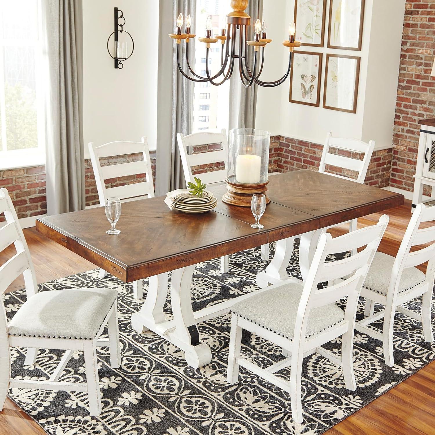 imageSignature Design by Ashley Valebeck Farmhouse Rectangular Extension Dining Table Fits up to 8 White ampamp BrownStandard