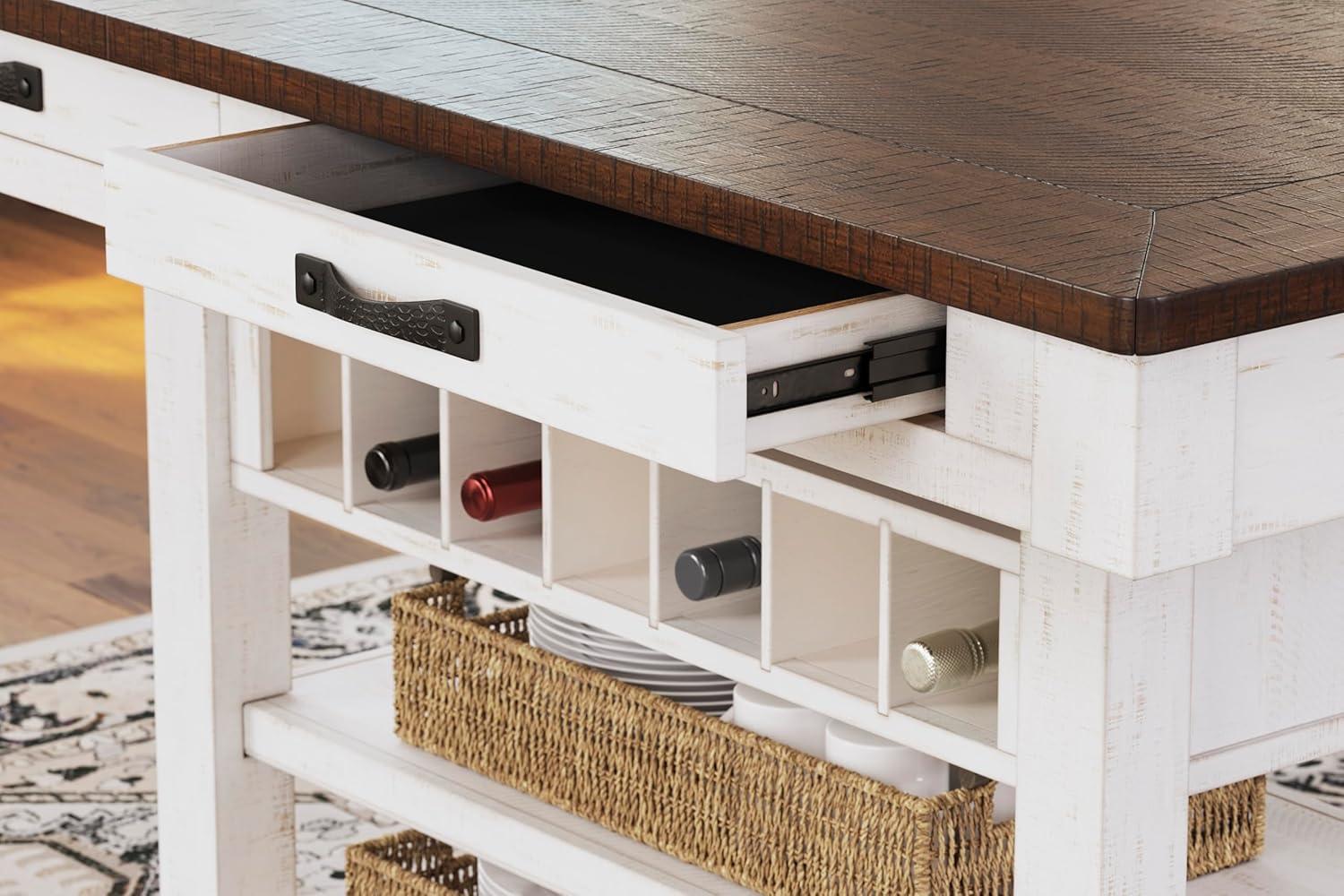 imageSignature Design by Ashley Valebeck Rectangular Dining Room Table 4 Drawers 2 Open Shelves Wine Rack Wood 60quot W x 40quot D x 3613quot H White ampamp Brown