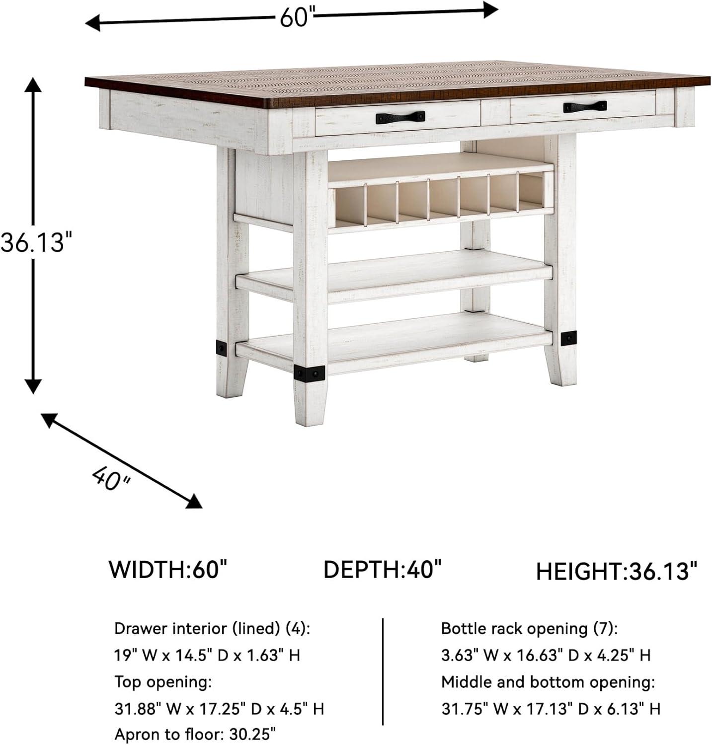 imageSignature Design by Ashley Valebeck Rectangular Dining Room Table 4 Drawers 2 Open Shelves Wine Rack Wood 60quot W x 40quot D x 3613quot H White ampamp Brown