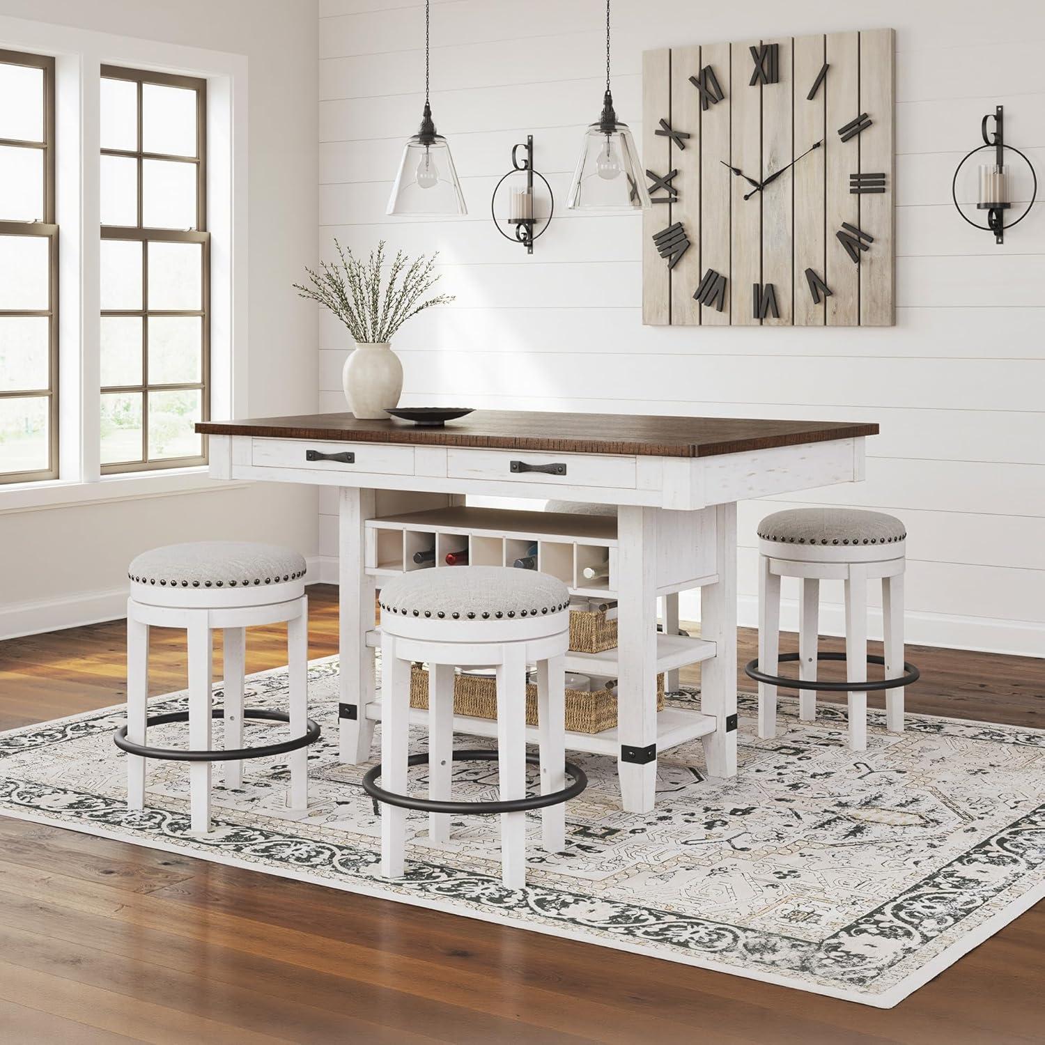 imageSignature Design by Ashley Valebeck Rectangular Dining Room Table 4 Drawers 2 Open Shelves Wine Rack Wood 60quot W x 40quot D x 3613quot H White ampamp Brown