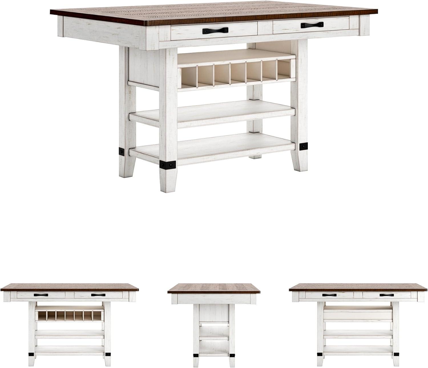 imageSignature Design by Ashley Valebeck Rectangular Dining Room Table 4 Drawers 2 Open Shelves Wine Rack Wood 60quot W x 40quot D x 3613quot H White ampamp Brown