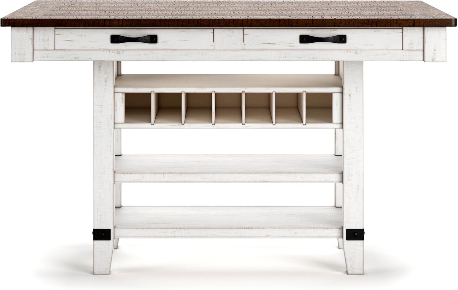 imageSignature Design by Ashley Valebeck Rectangular Dining Room Table 4 Drawers 2 Open Shelves Wine Rack Wood 60quot W x 40quot D x 3613quot H White ampamp Brown